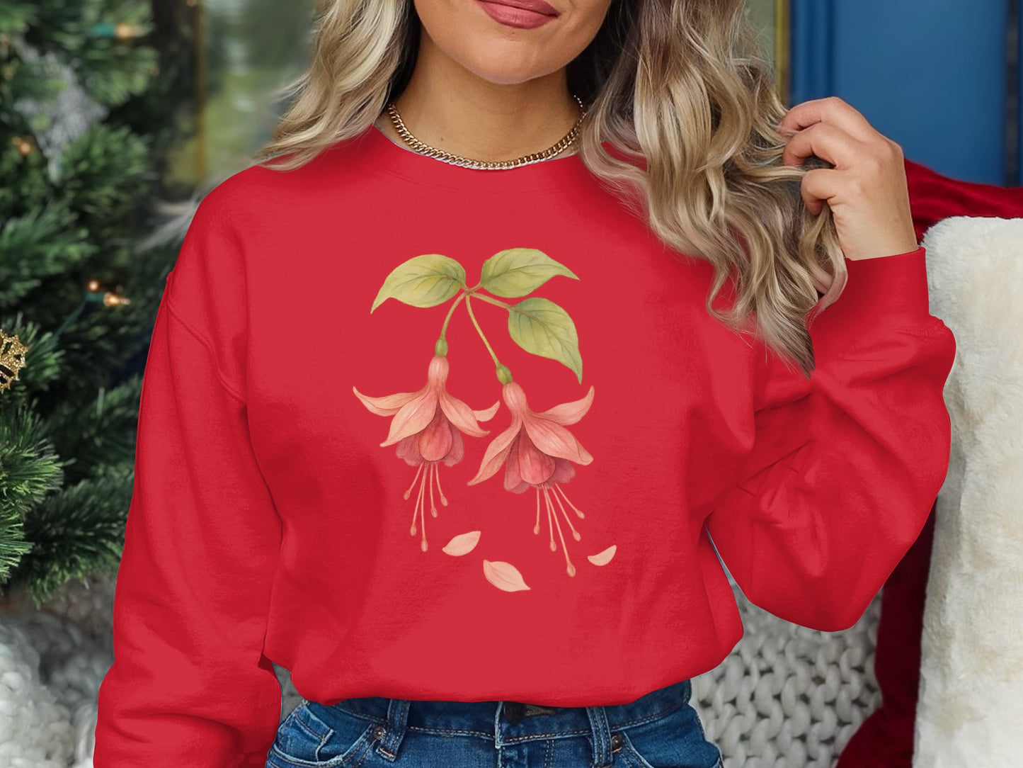 Red Sweatshirt with Floral Design Comfortable product type