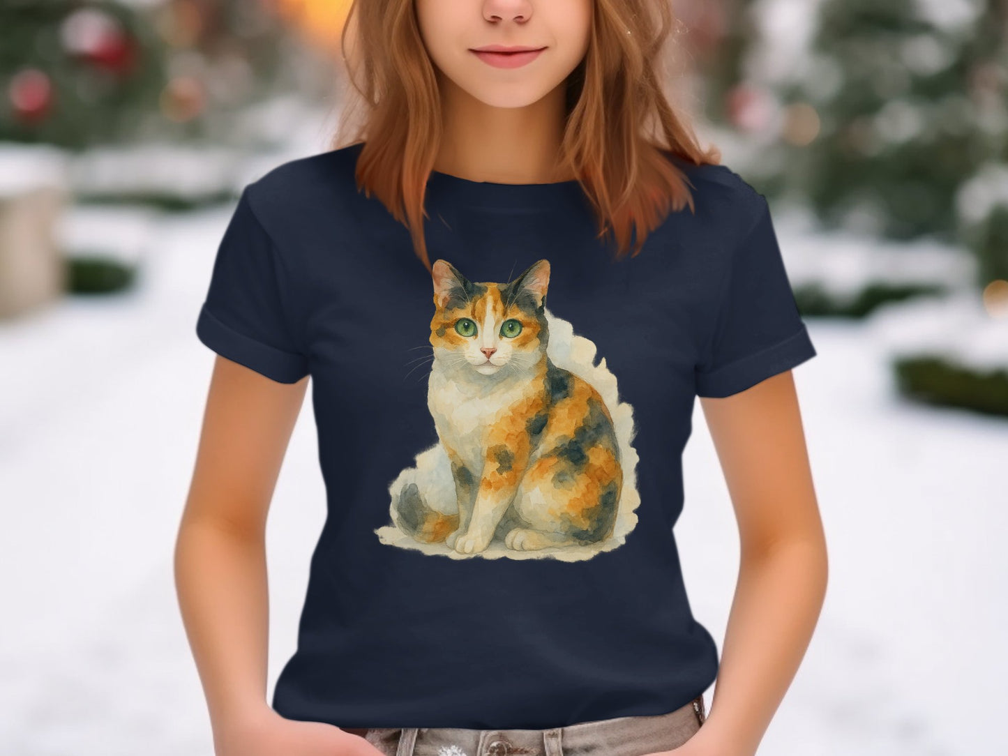 Cute Calico Cat Print on Women's T-shirt Product