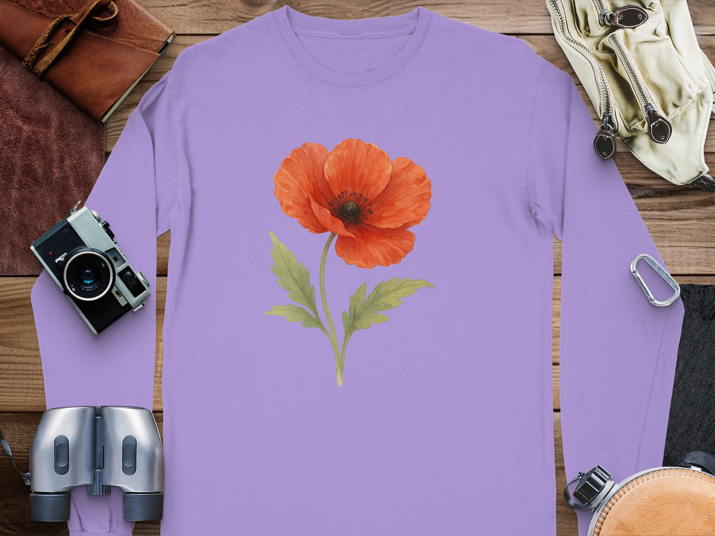Red Poppy Flower Print Graphic Long Sleeve Shirt product type