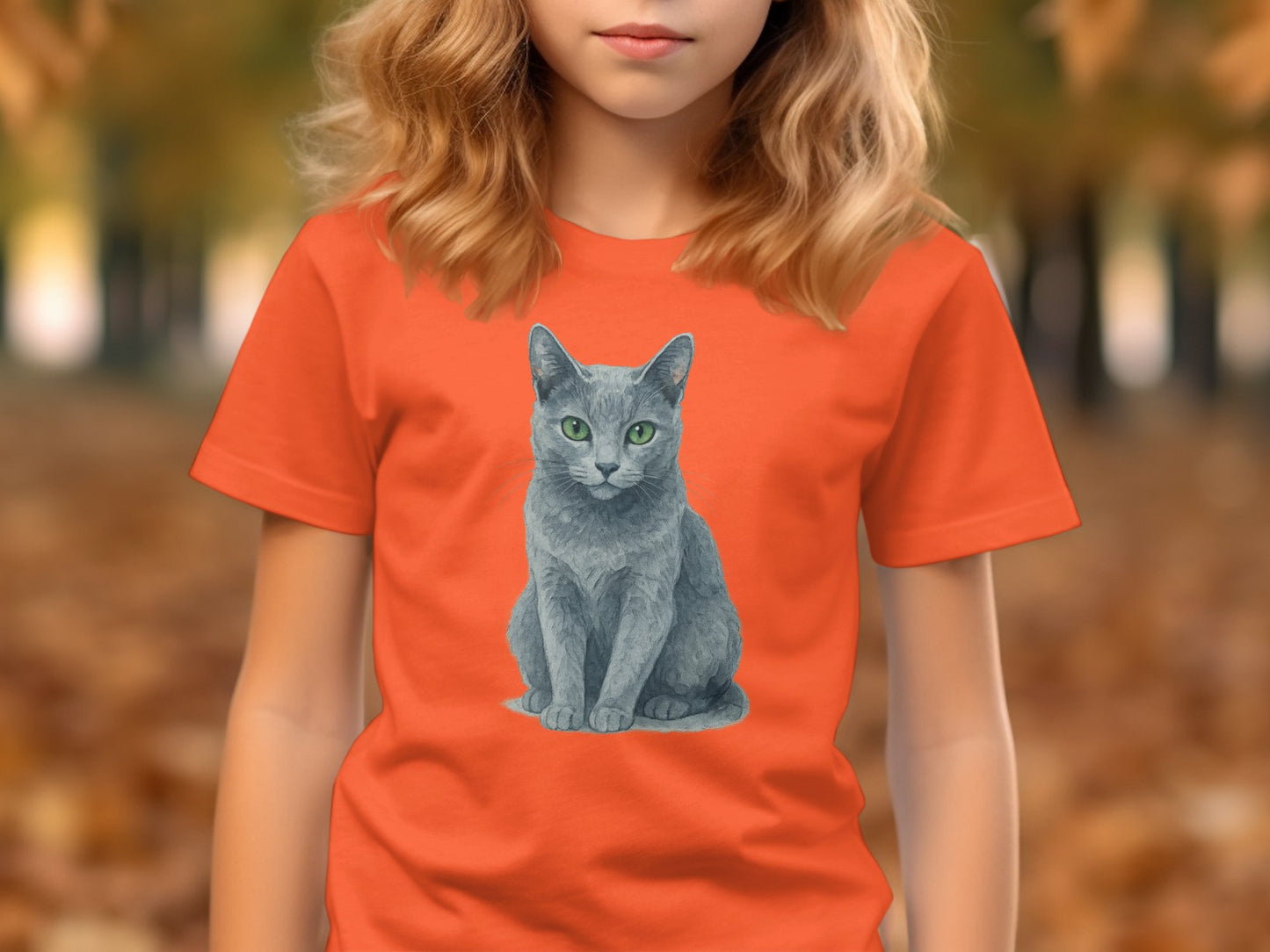 Cute Gray Cat Graphic on Orange T-shirt product type