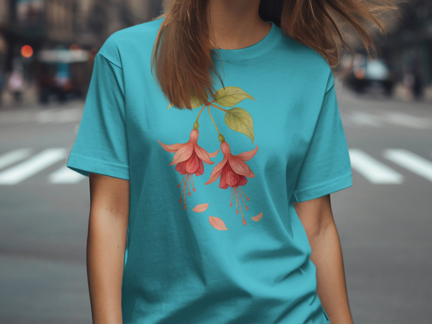 Beautiful Floral Art on Turquoise Blue T-shirt product