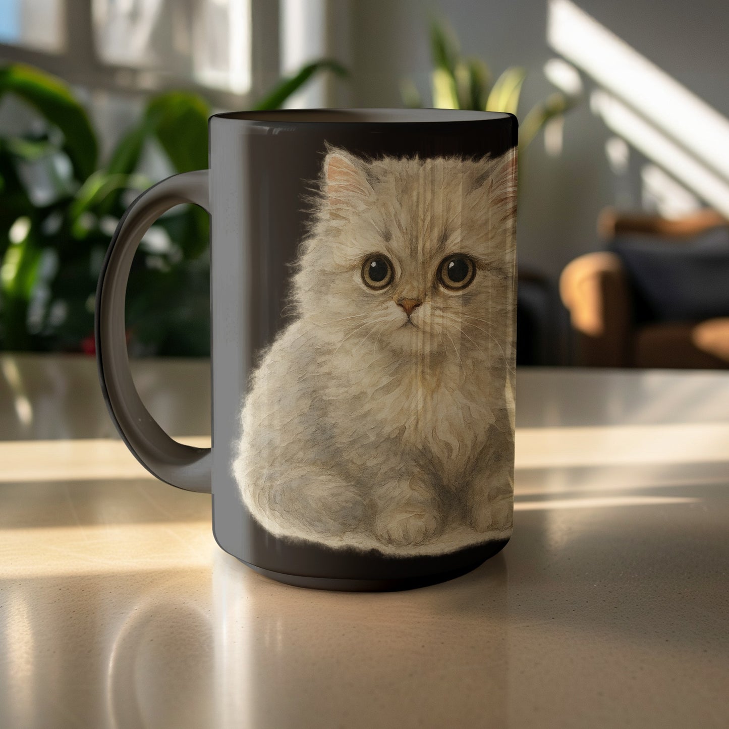 Adorable Fluffy Kitten Print on Unique Mug product