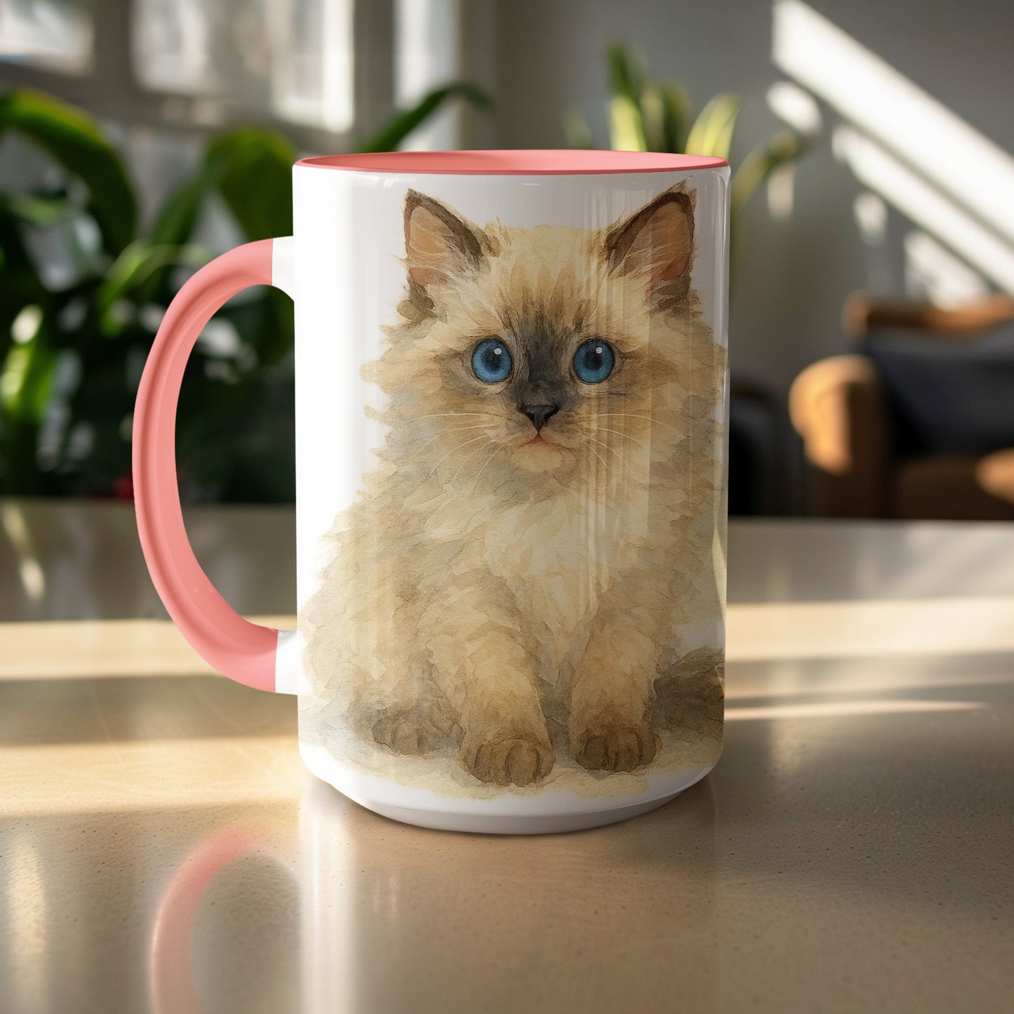Adorable Fluffy Blue-Eyed Kitten Designed Mug product