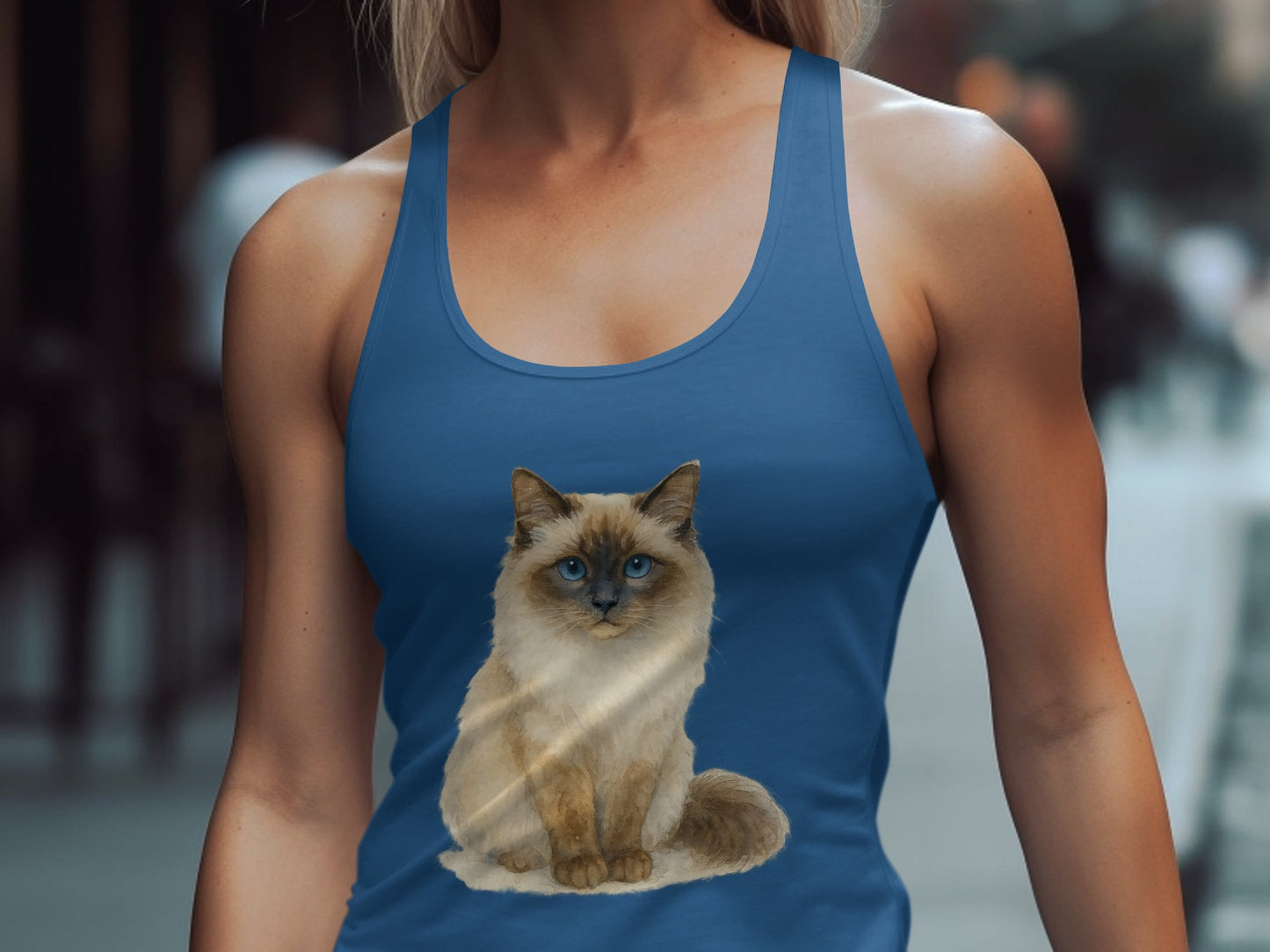 Blue Tank Top Featuring Adorable Cat Print product type