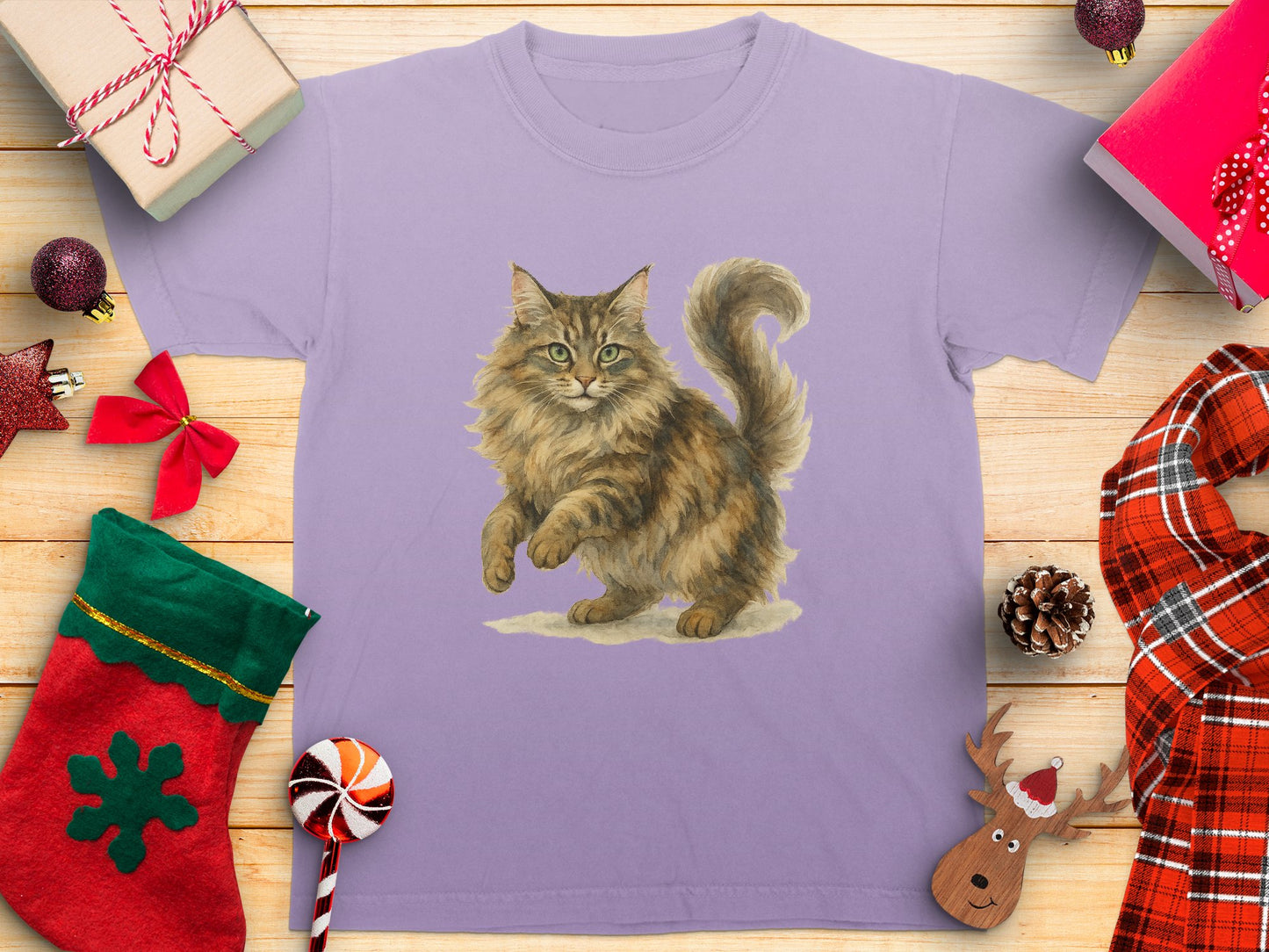 Fluffy Cat Graphic on Lavender Youth T-Shirt product type