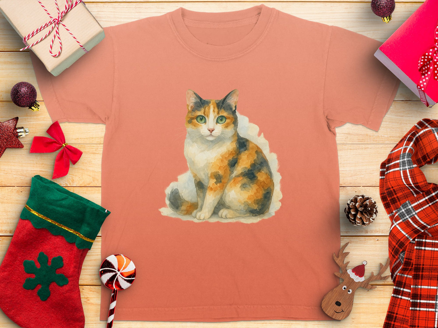 Orange Cute Cat Graphic Holiday T-Shirt product