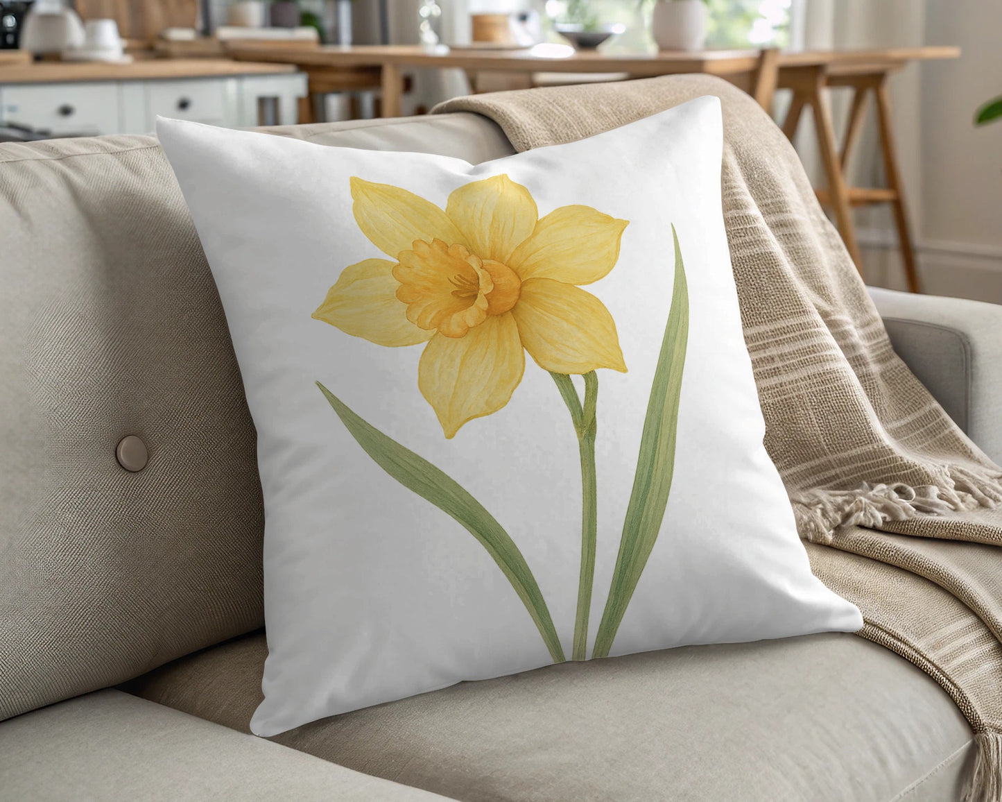 Yellow Daffodil Print Decorative Pillow Cushion product type