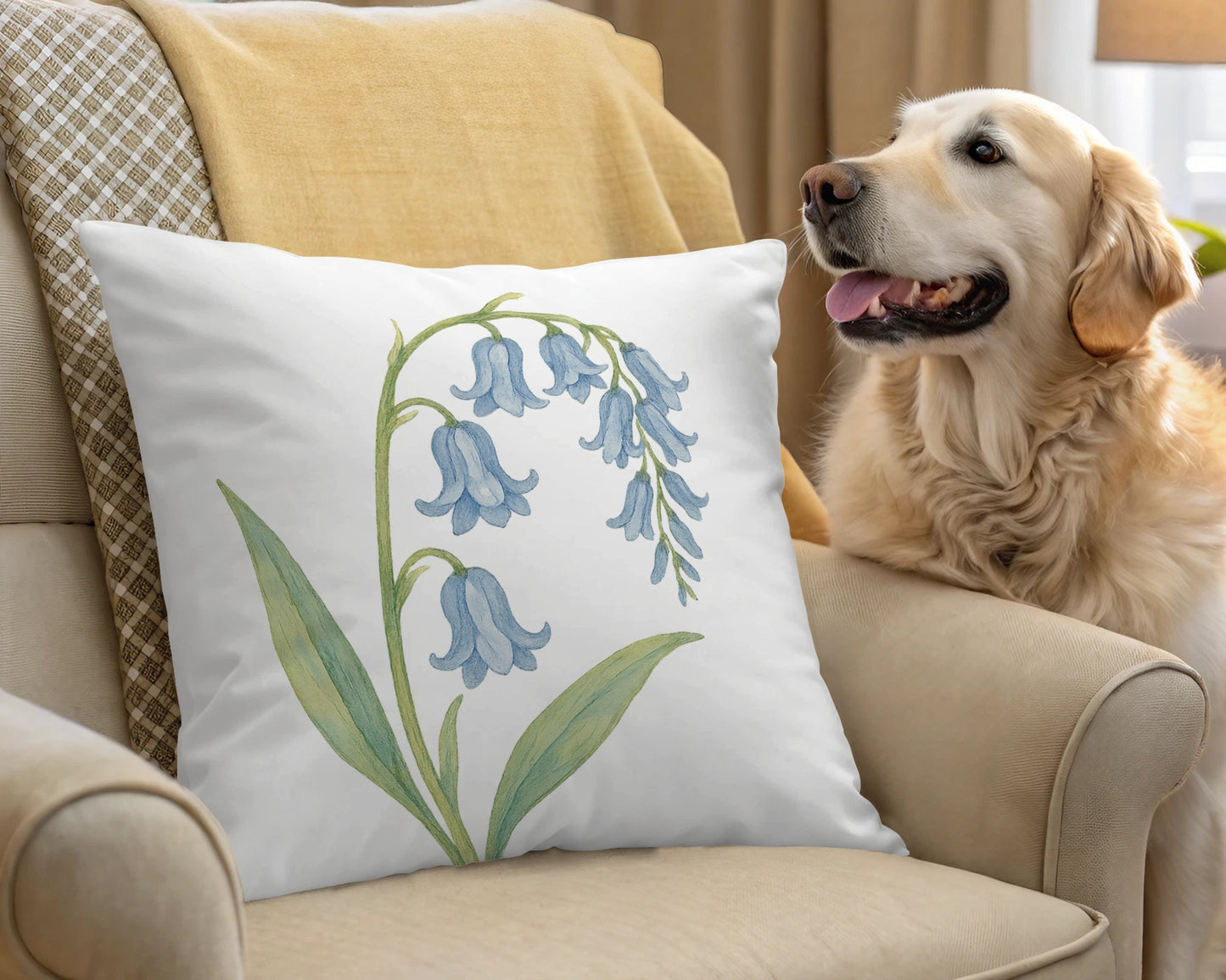 Blue Lily Print Throw Pillow for Home Decor product