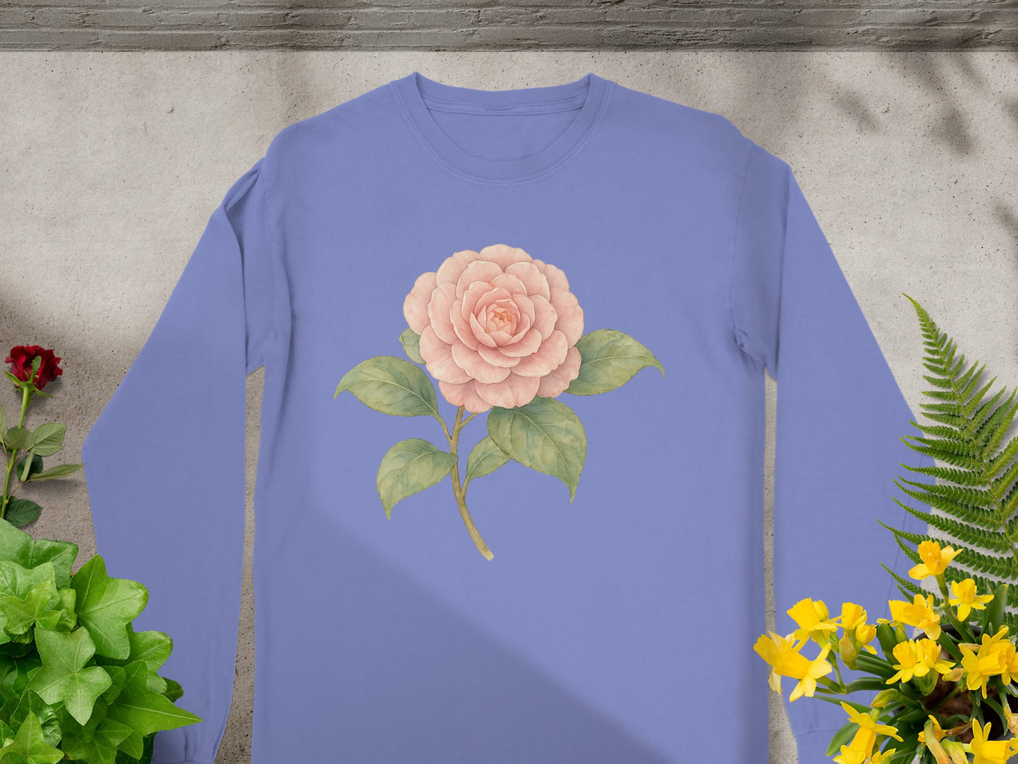 Pink Floral Art on Light Blue Background Shirt product