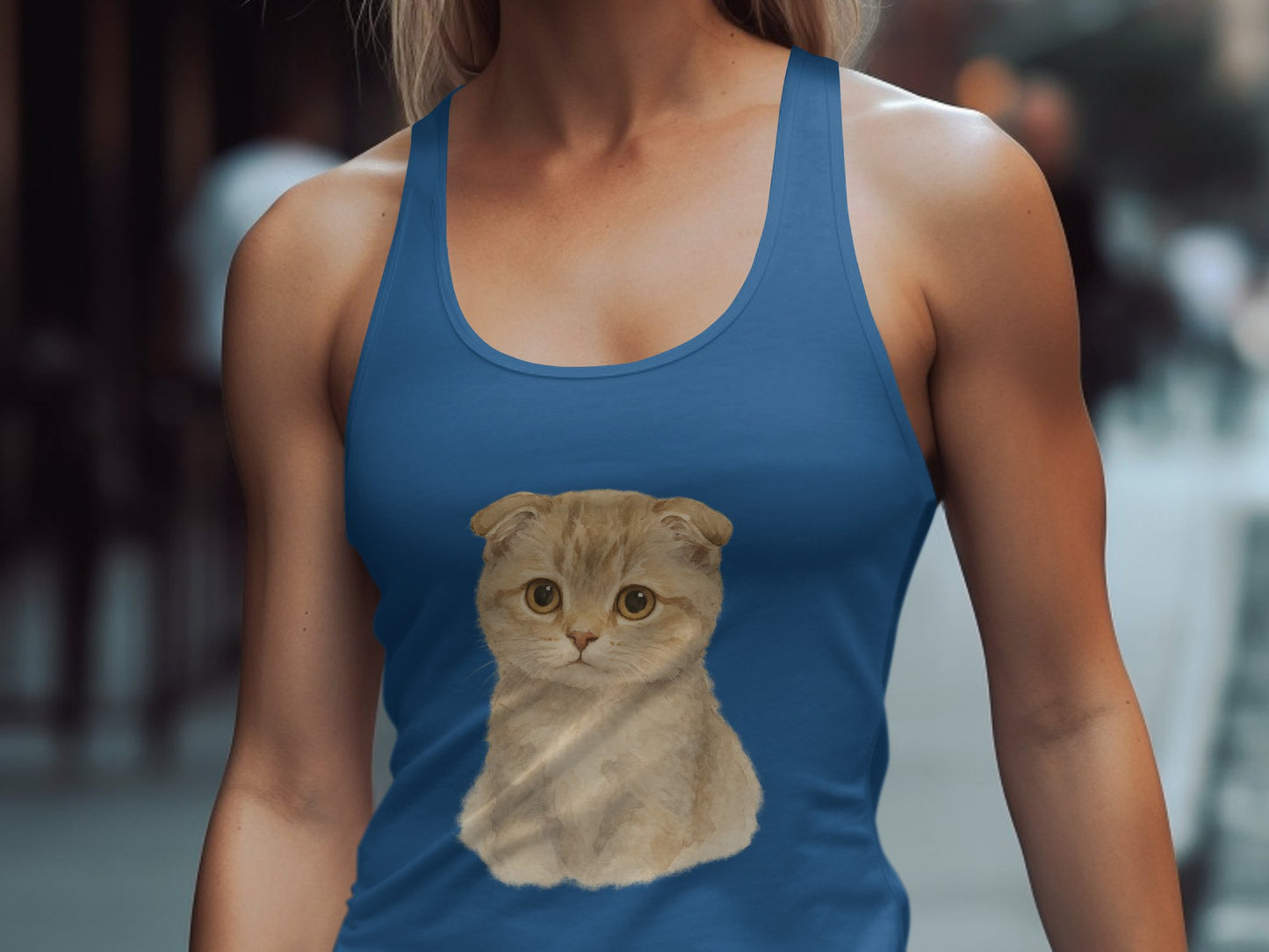 Cute Cat Print on Women's Blue Tank Top product