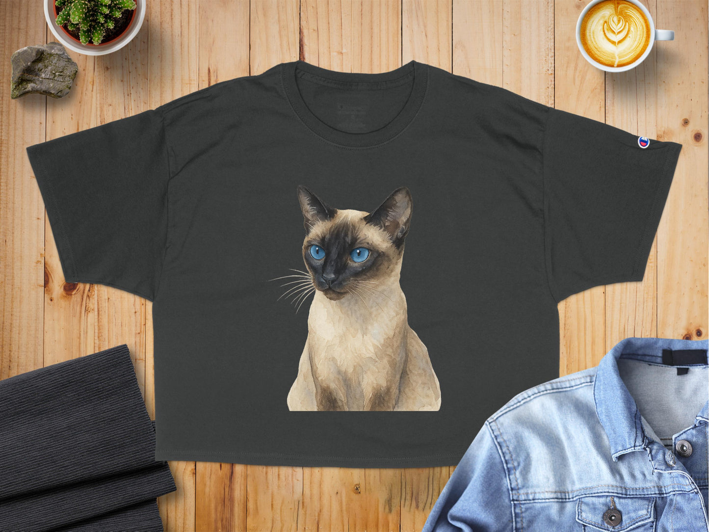 Siamese Cat Artwork Printed on Black T-Shirt product type