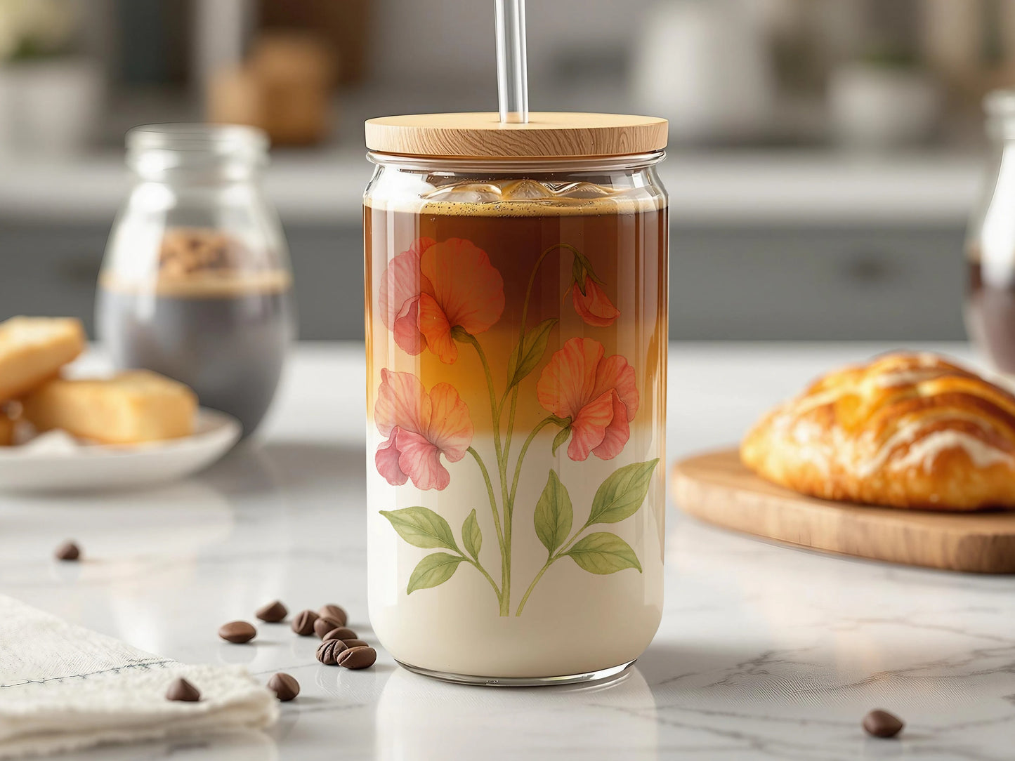 Elegant Floral Insulated Glass with Bamboo Lid product