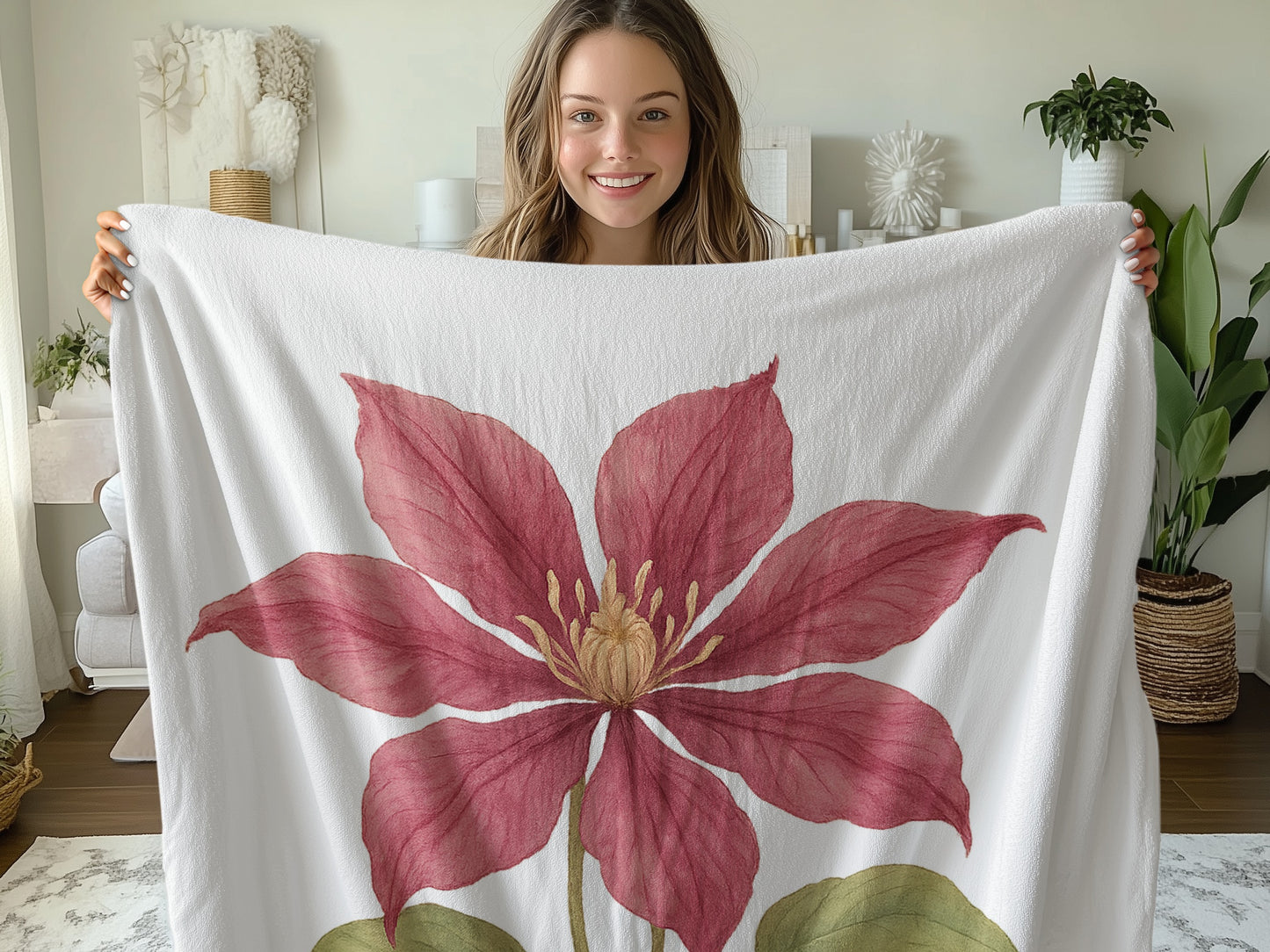 Cozy Blanket with Red Poinsettia Design product type