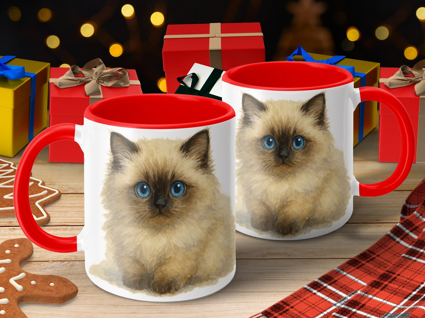 Cute Fluffy Kitten Design Red Handle Mug product type
