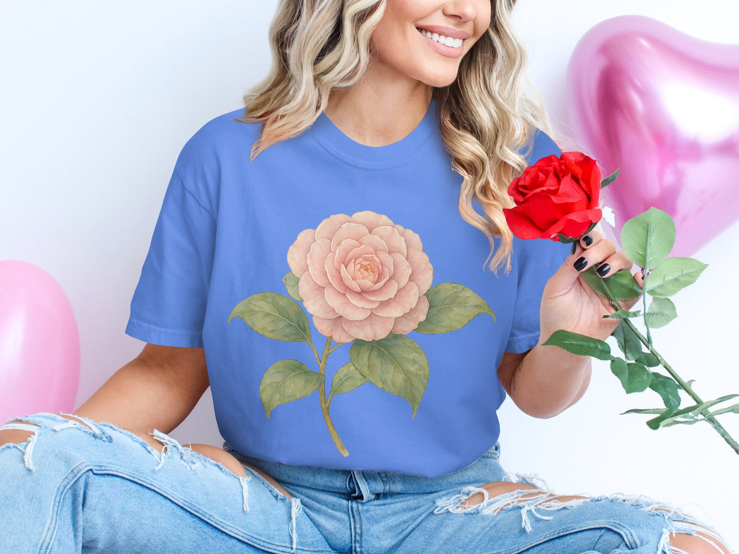 Floral Illustration Blue Casual TShirt product
