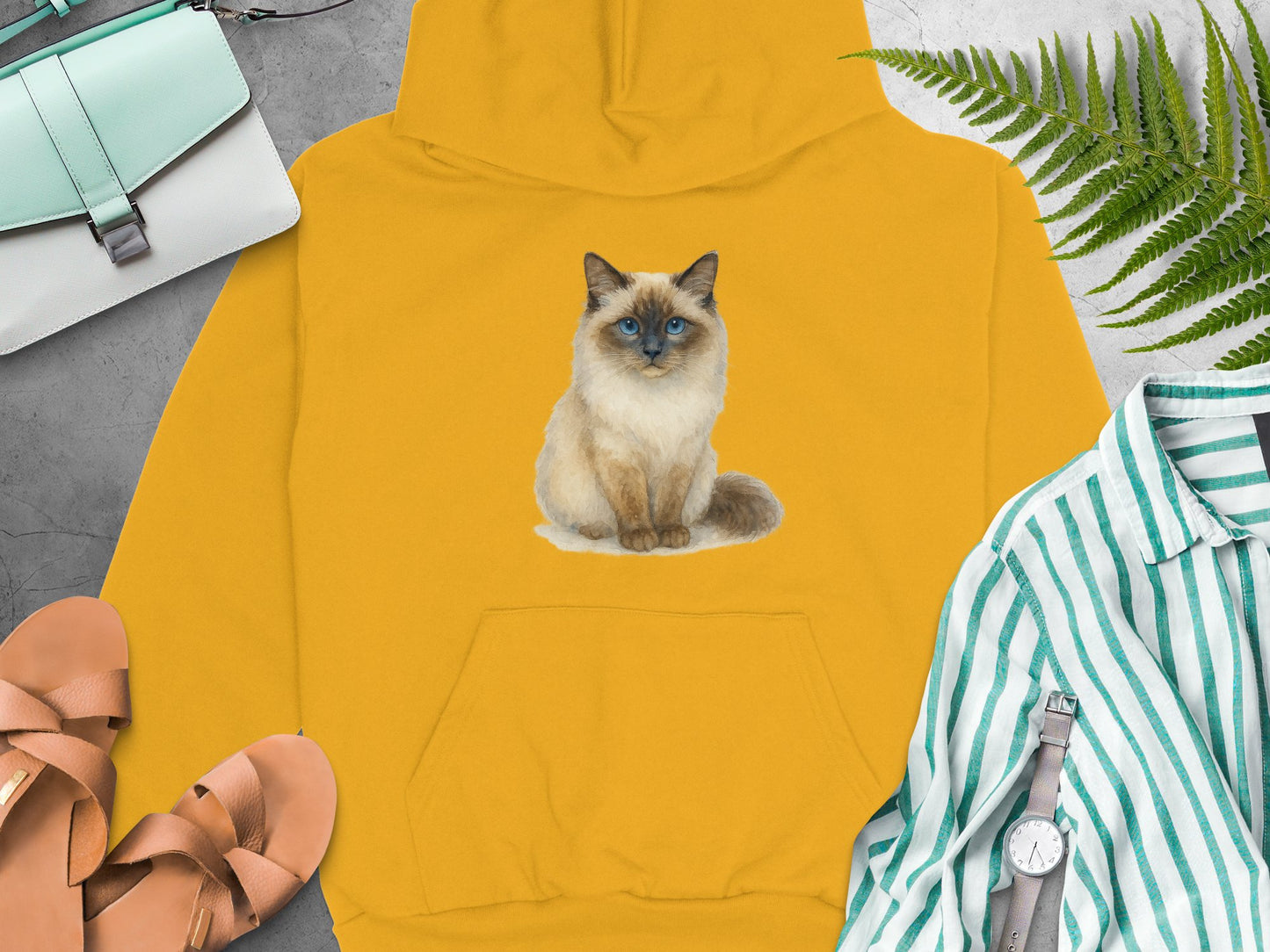 Cozy Hoodie Bright Color Cat Design Hooded Sweatshirt product
