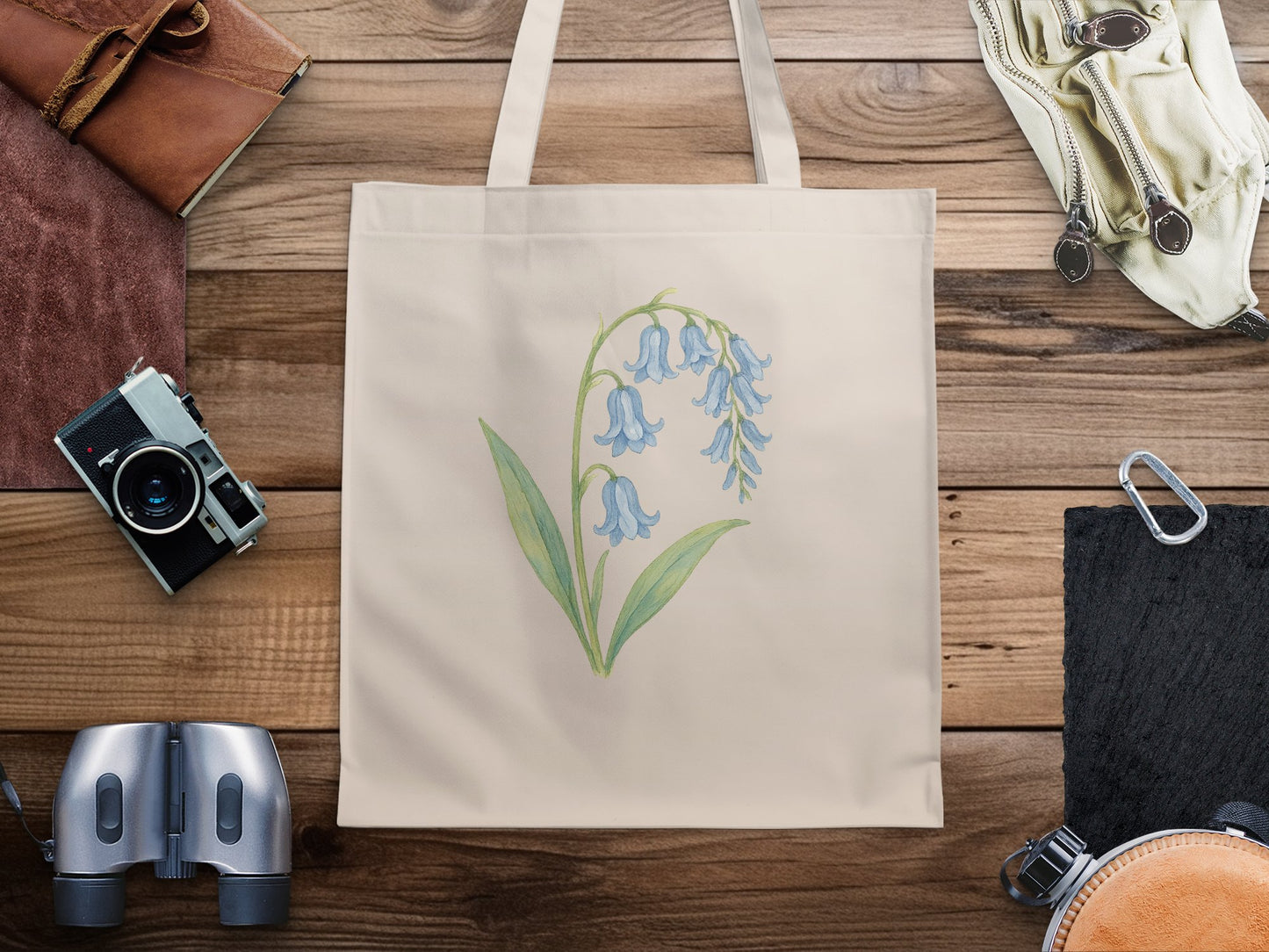 Bluebell Flower Design Beige Tote Bag product type