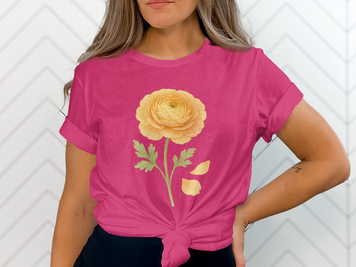 Pink T-Shirt with Large Yellow Flower Women Product