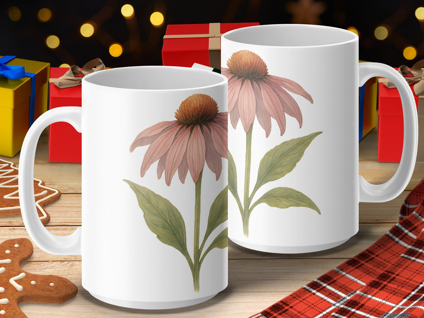 Festive Holiday Floral Design Mug with Coneflower product type