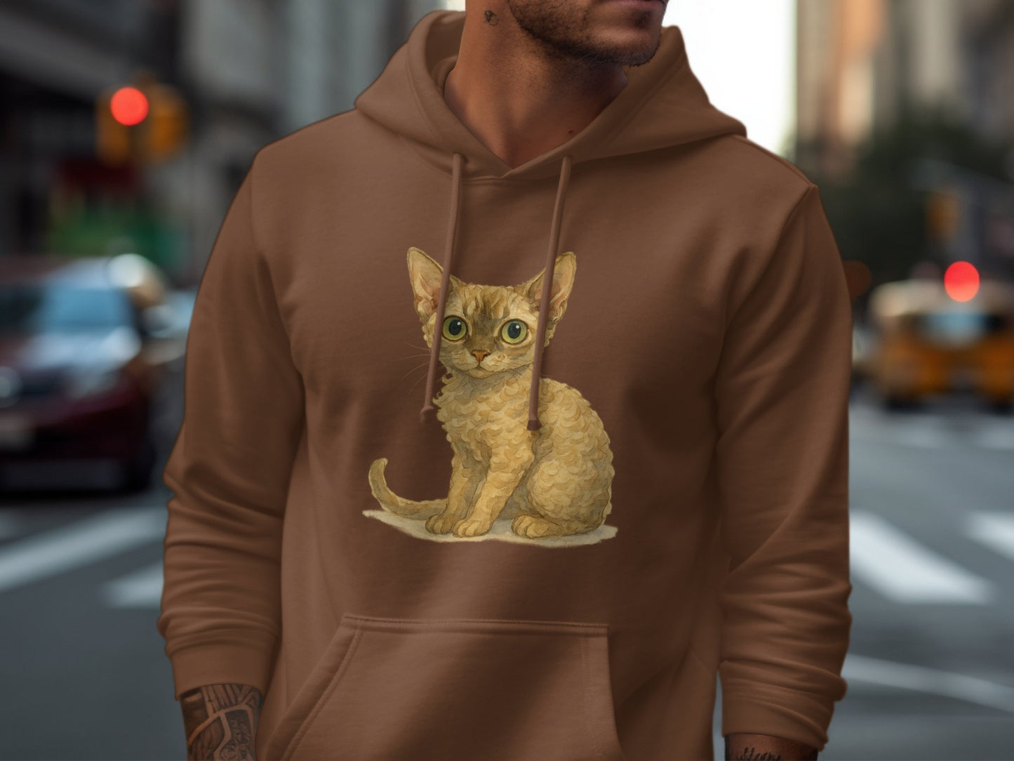 Brown Hoodie With Cute Cat Graphic Design product type