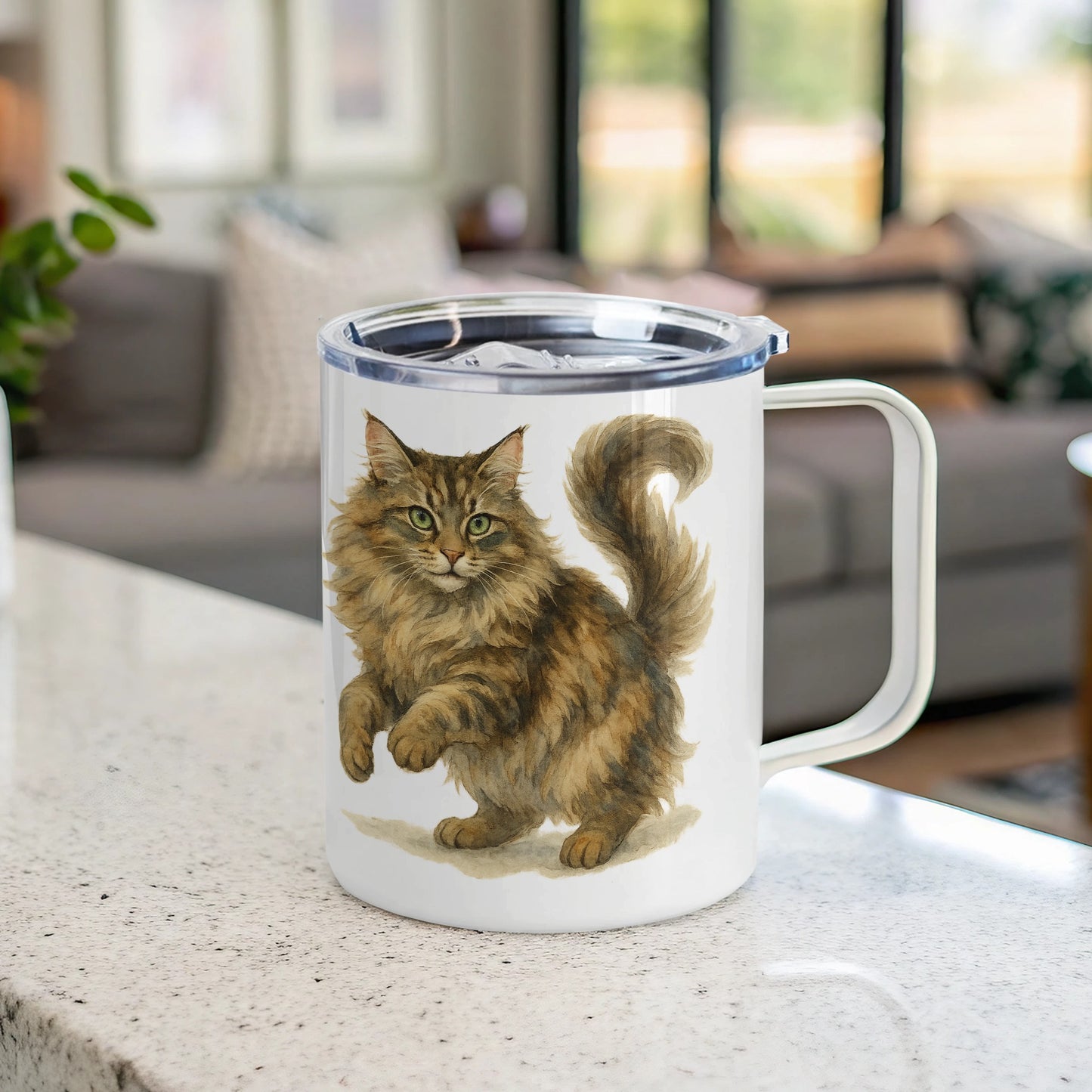 Fluffy Cat Illustration Design on White Mug product