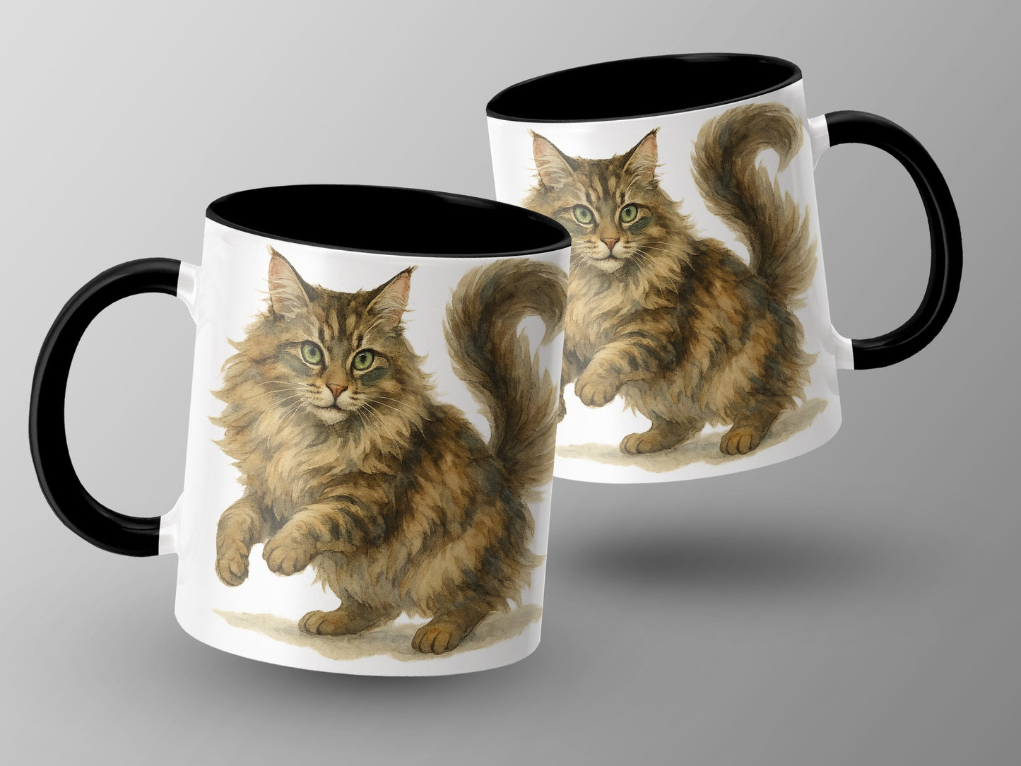 Cute Fluffy Cat Print Coffee Mug with Black Handle product