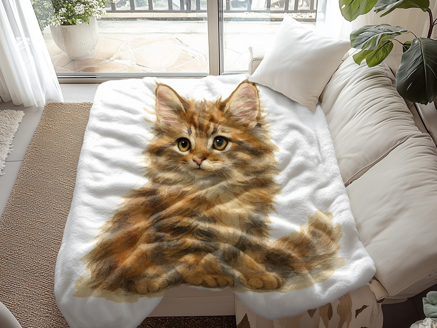 Adorable Fluffy Kitten Illustration Cozy Blanket product