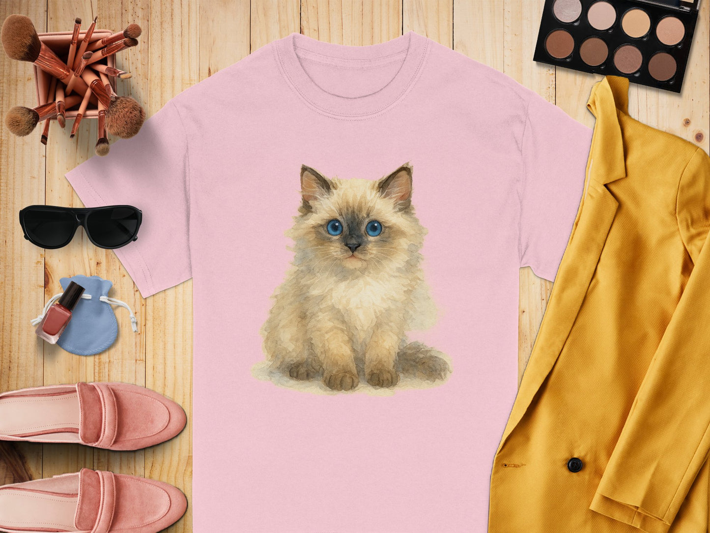 Cute Blue-Eyed Fluffy Kitten Printed T-Shirt product type