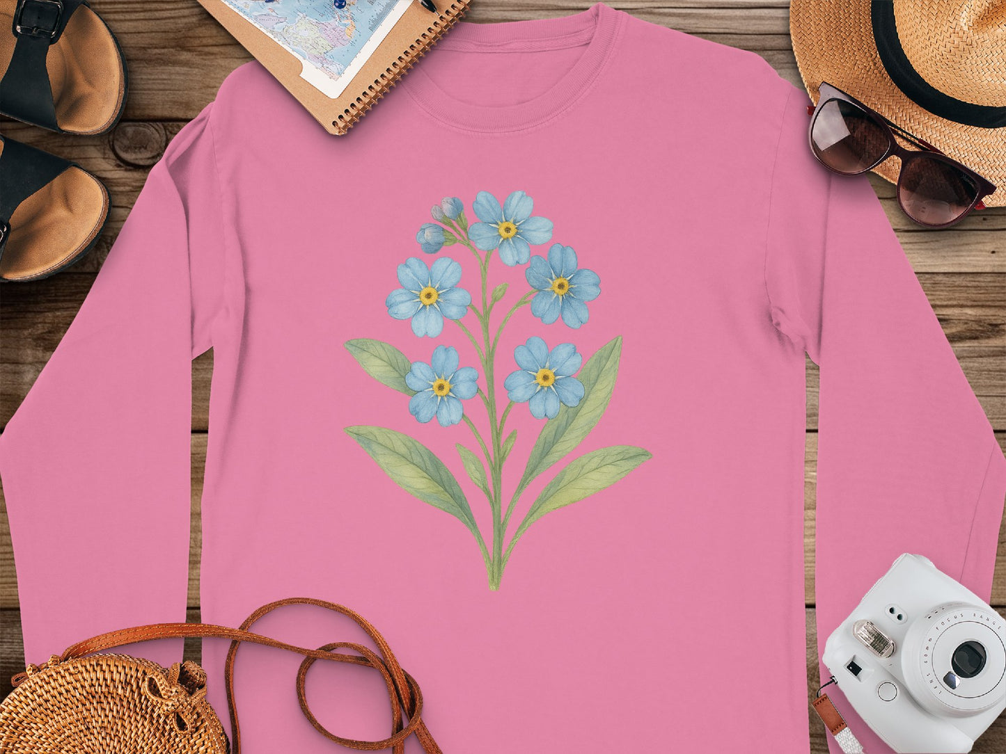 Beautiful Floral Design on Pink Long Sleeve Shirt Product