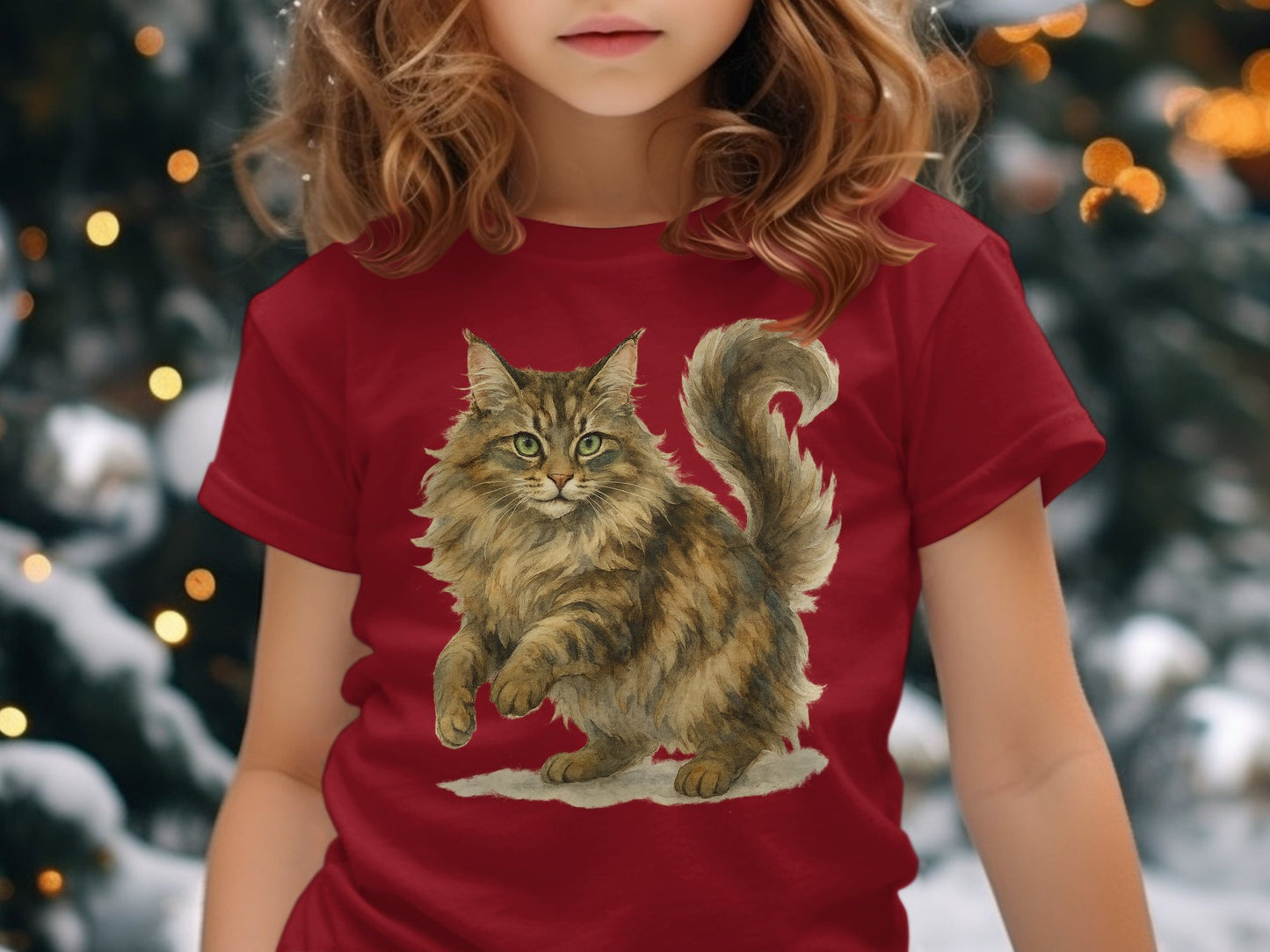 Red T-shirt with Cute Cat Print Kids Clothing Product