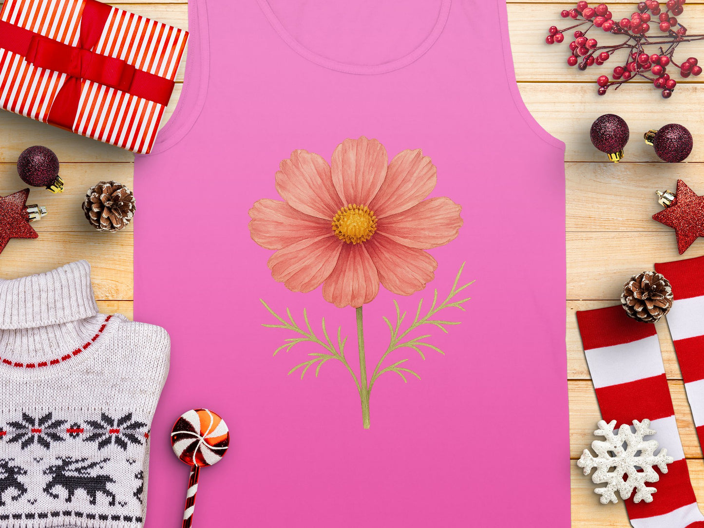 Festive Pink Tank with Floral Design product type