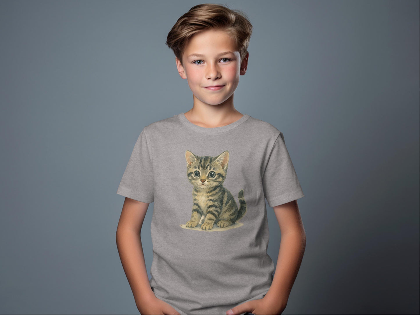 Cute Kitten Graphic on Grey Color T-Shirt product