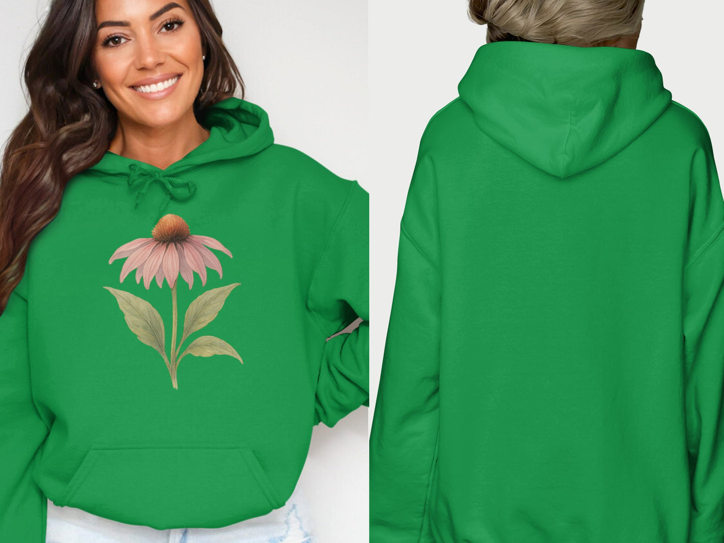 Cozy Green Hoodie with Stylish Flower Design product type