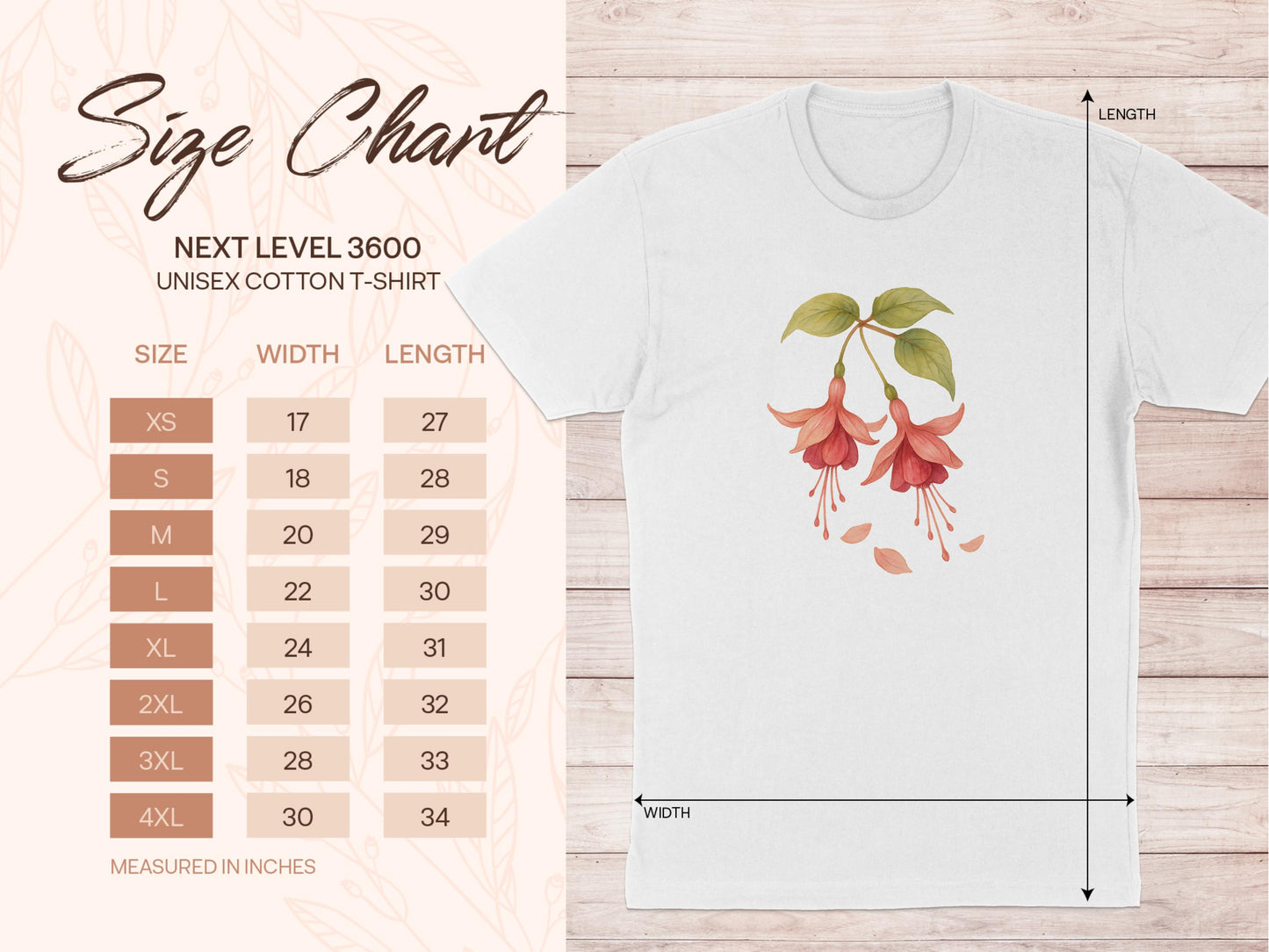 Floral Hanging Blooms Design on Unisex Cotton T-shirt product type