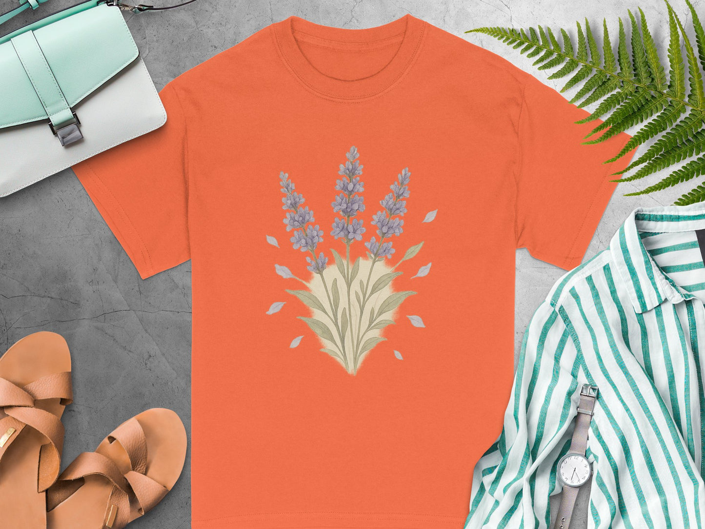 Floral Bouquet Design on Orange T-shirt product type