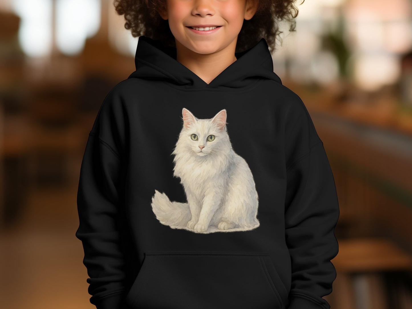 Adorable Cat Graphic Black Hoodie for Kids product