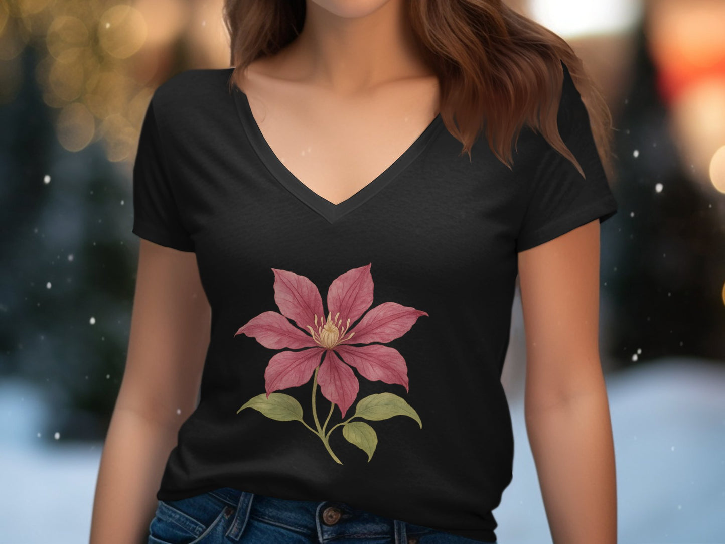 Classic Black Tee with Large Pink Flower Design product type