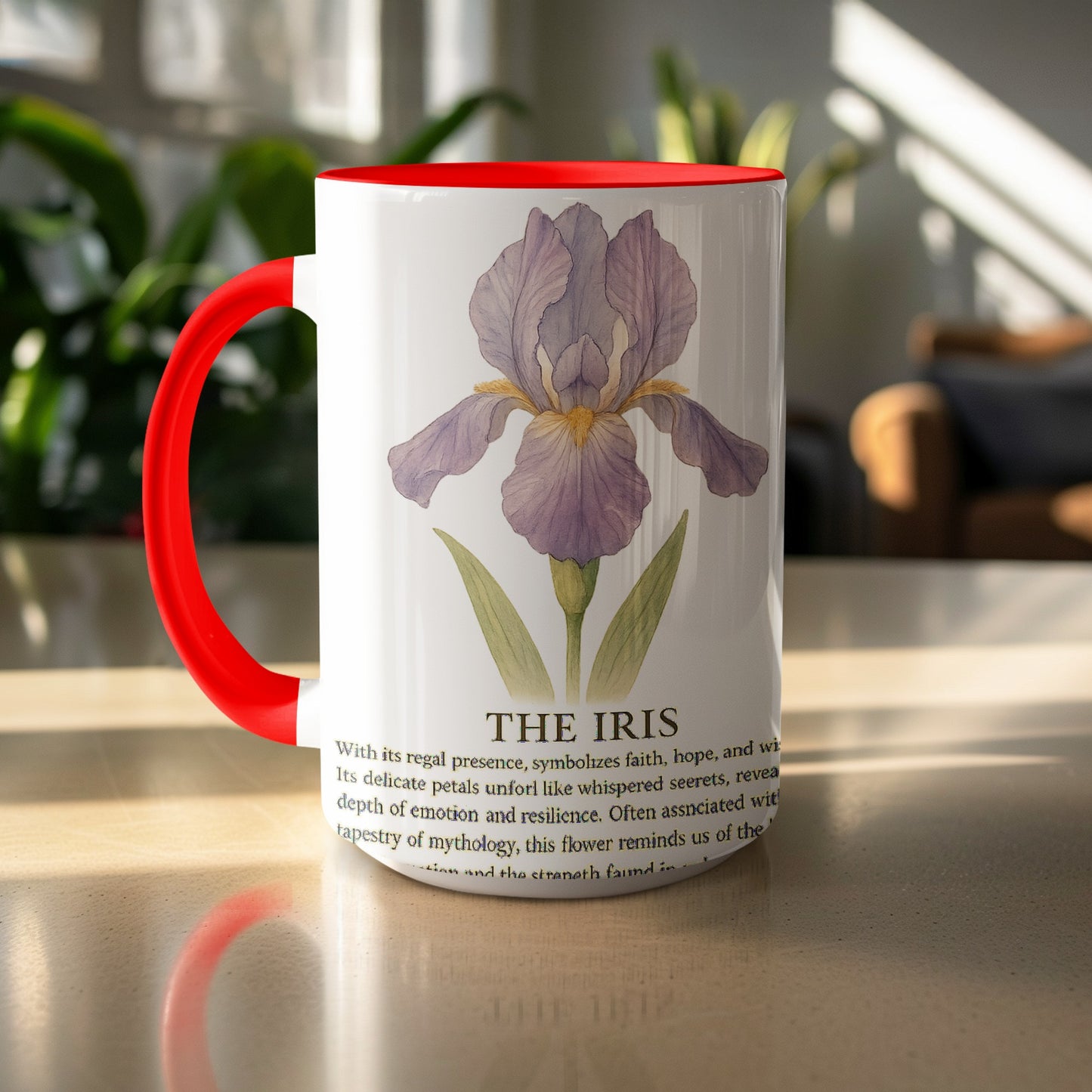 The Iris Flower Art on Red Rimmed White Ceramic Mug product