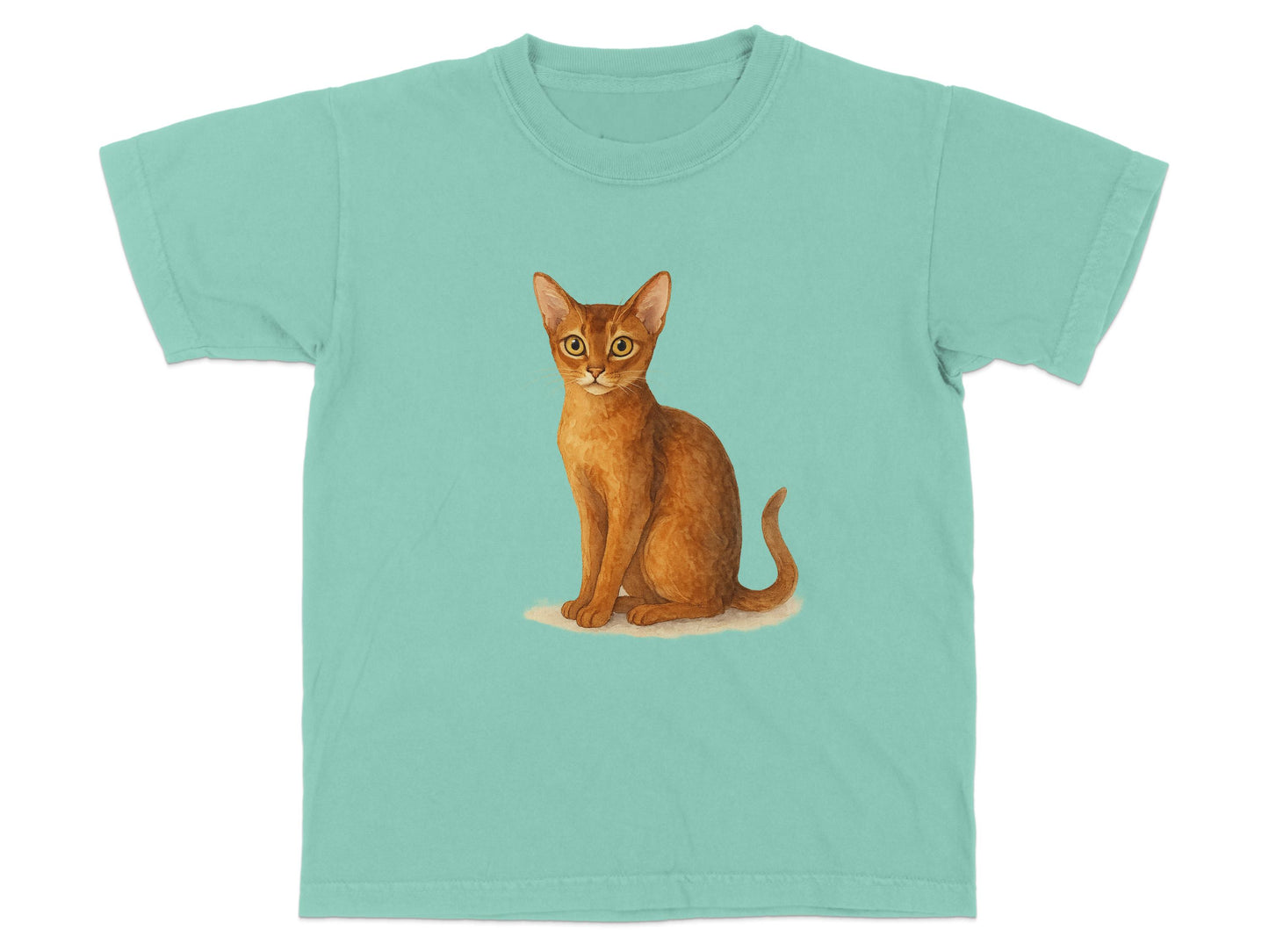 Cute Sitting Cat Print with Green Background T-shirt product type