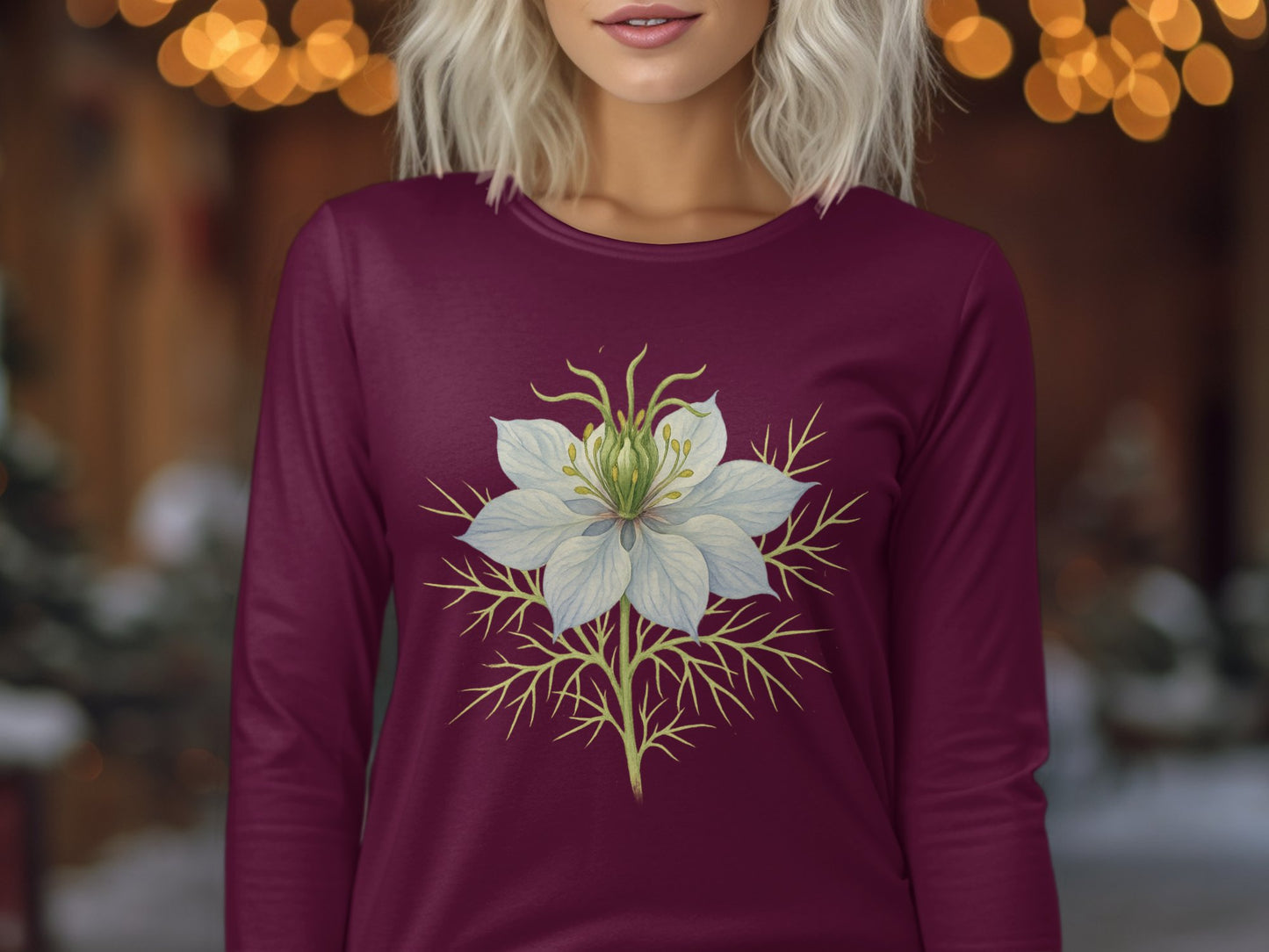 Beautiful White Flower Long Sleeve Shirt product type