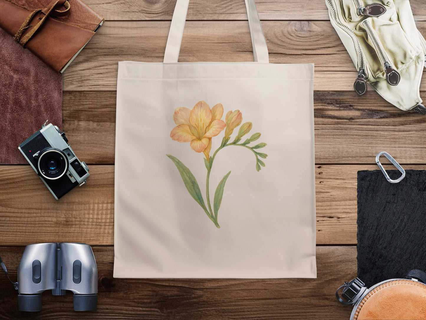 Beautiful Floral Print Beige Tote Bag Product