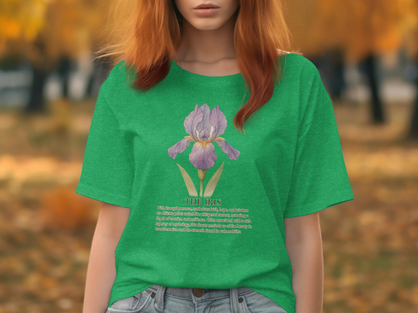 Beautiful Green T-shirt with Iris Flower Graphic product type