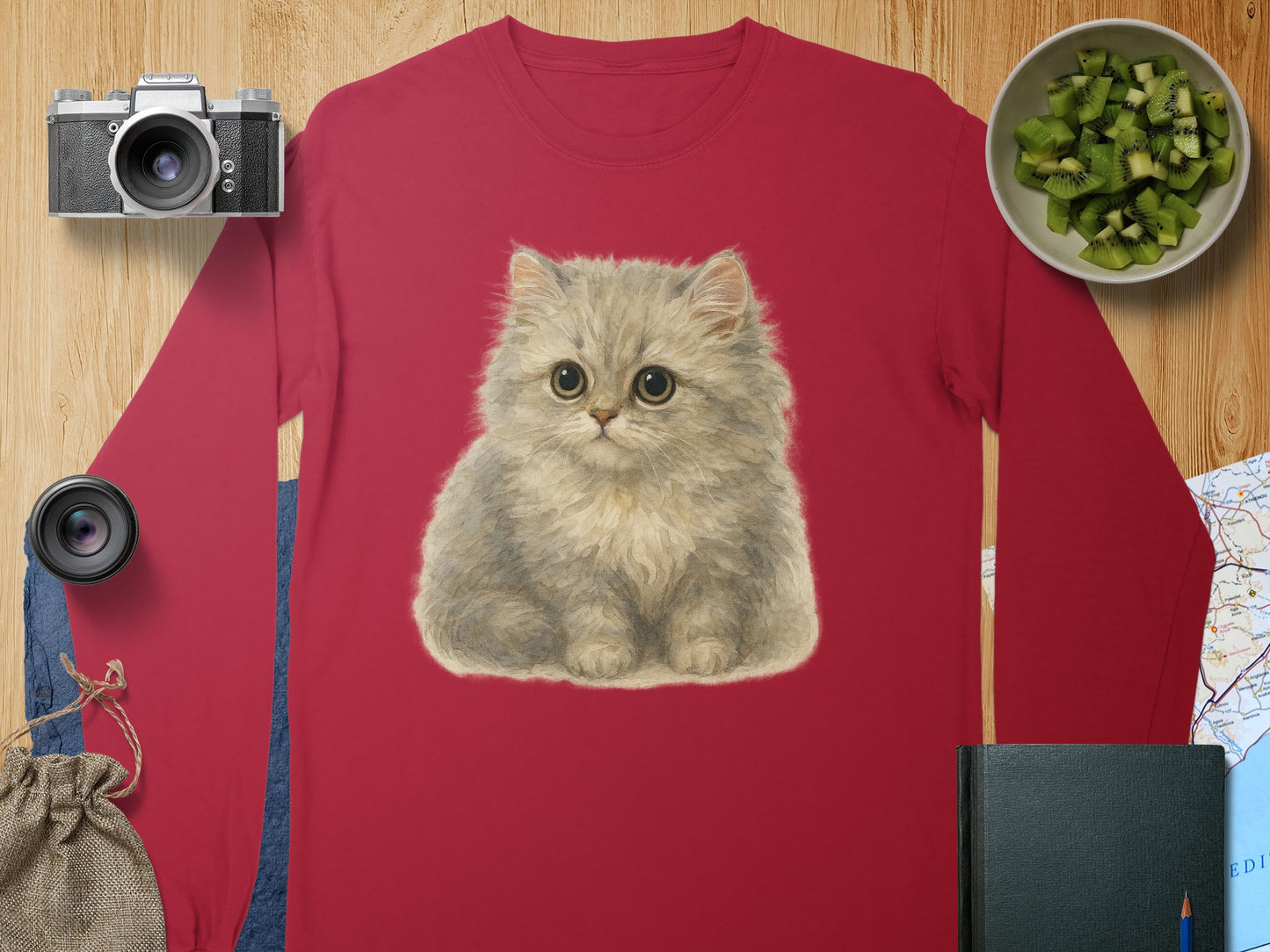Adorable Fluffy Kitten Print Long Sleeve Shirt product