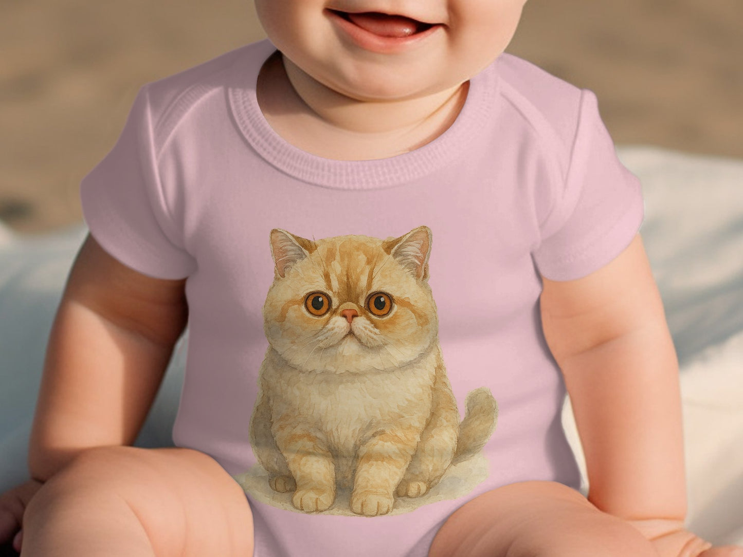 Cute Cartoon Cat Print Pink Baby Onesie product