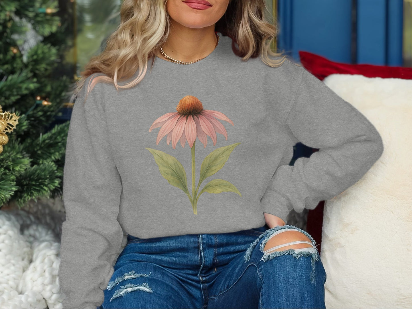 Stylish Floral Graphic Long Sleeve Grey Shirt product