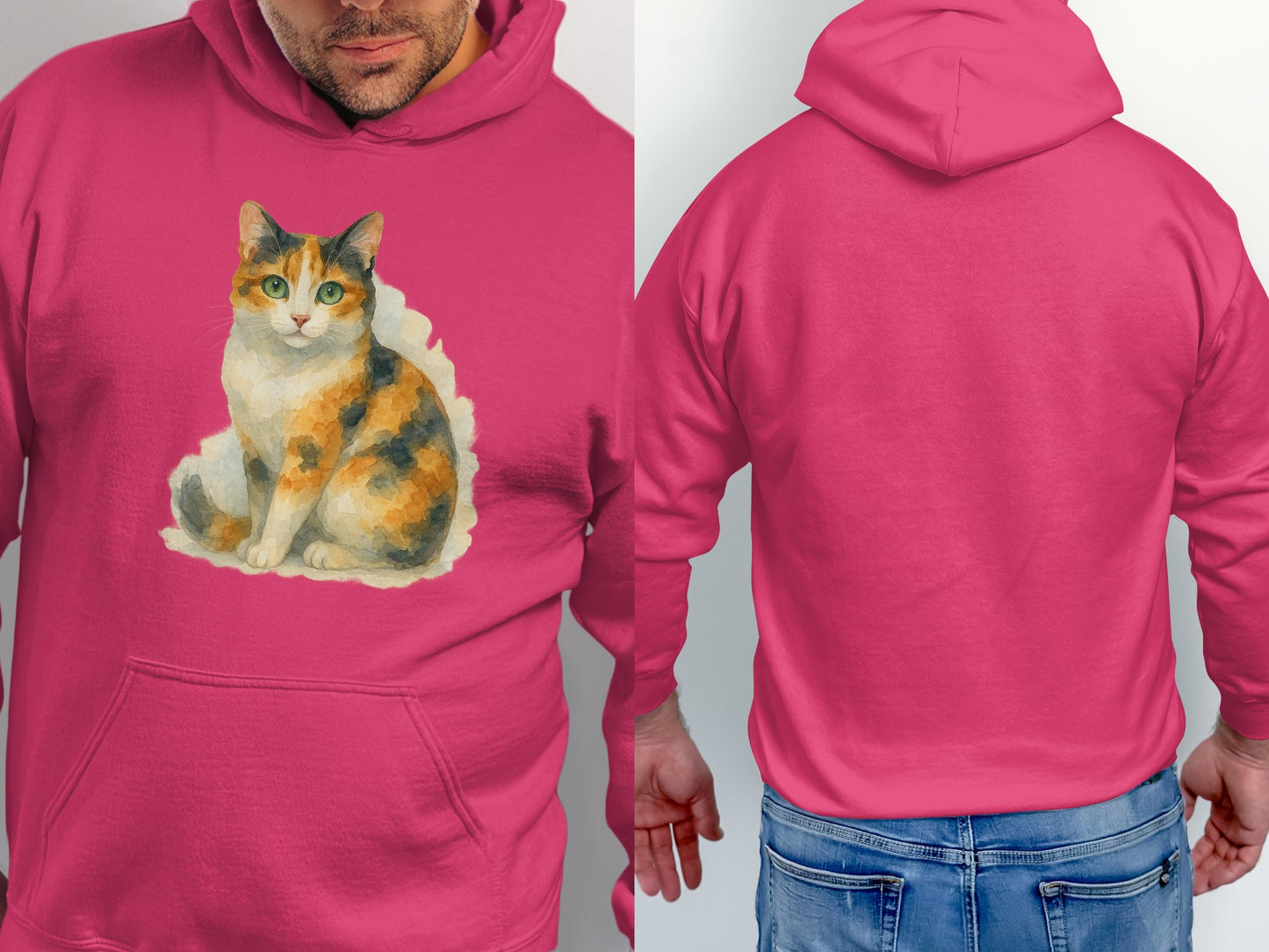 Calico Cat Print on Pink Hoodie Product