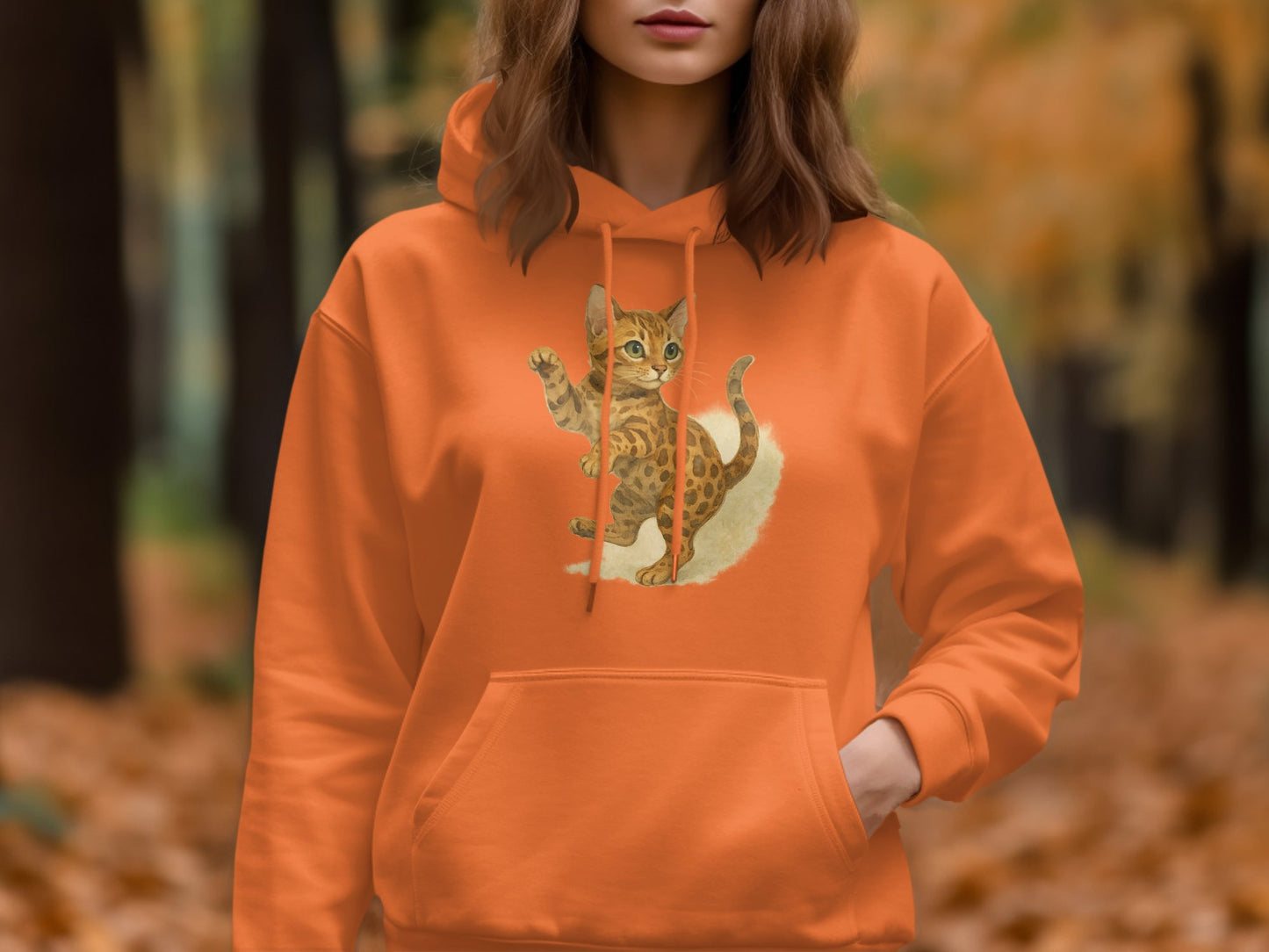 Cute Cat Design on Orange Hoodie Product