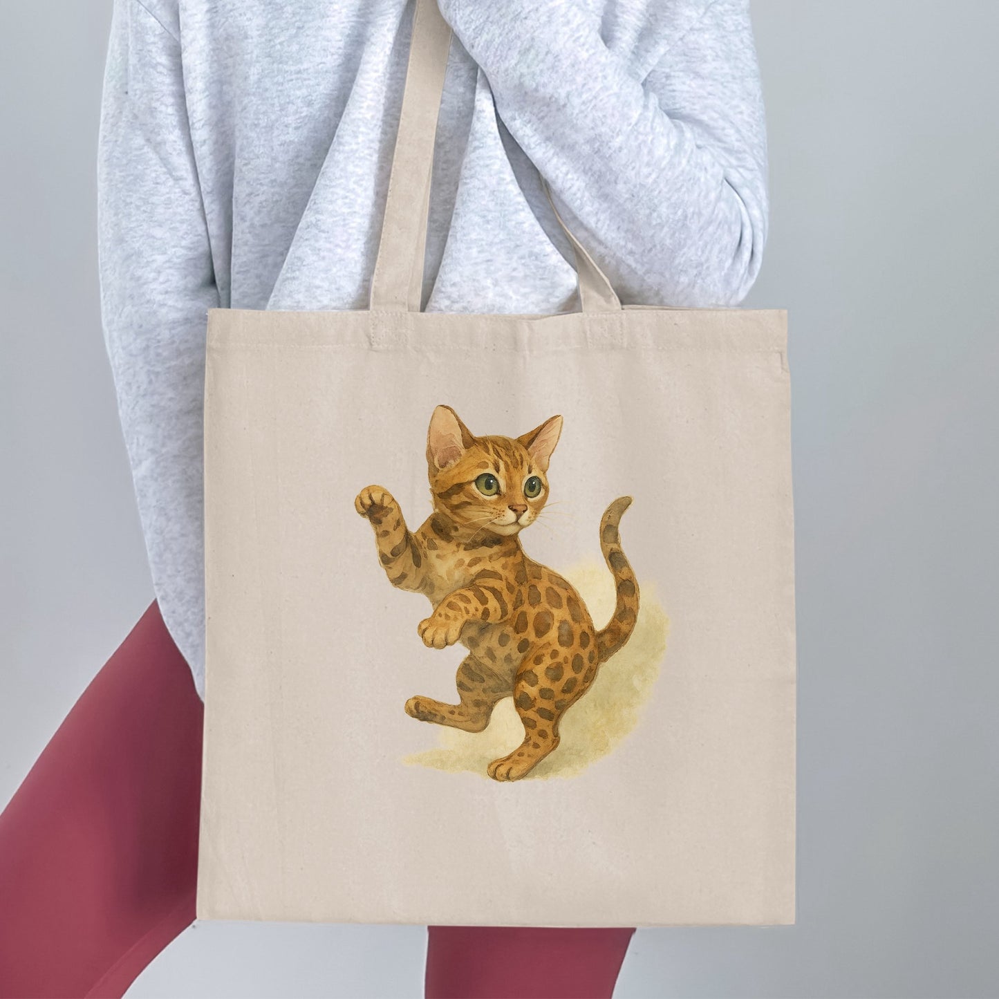 Cute Bengal Kitten Illustration on Canvas Tote Bag product type