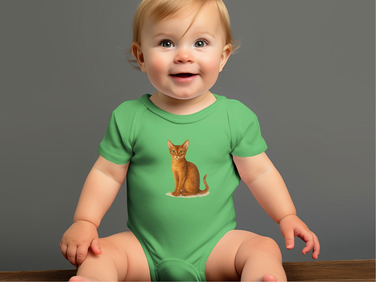 Adorable Green Onesie with Cute Cat Print Baby product