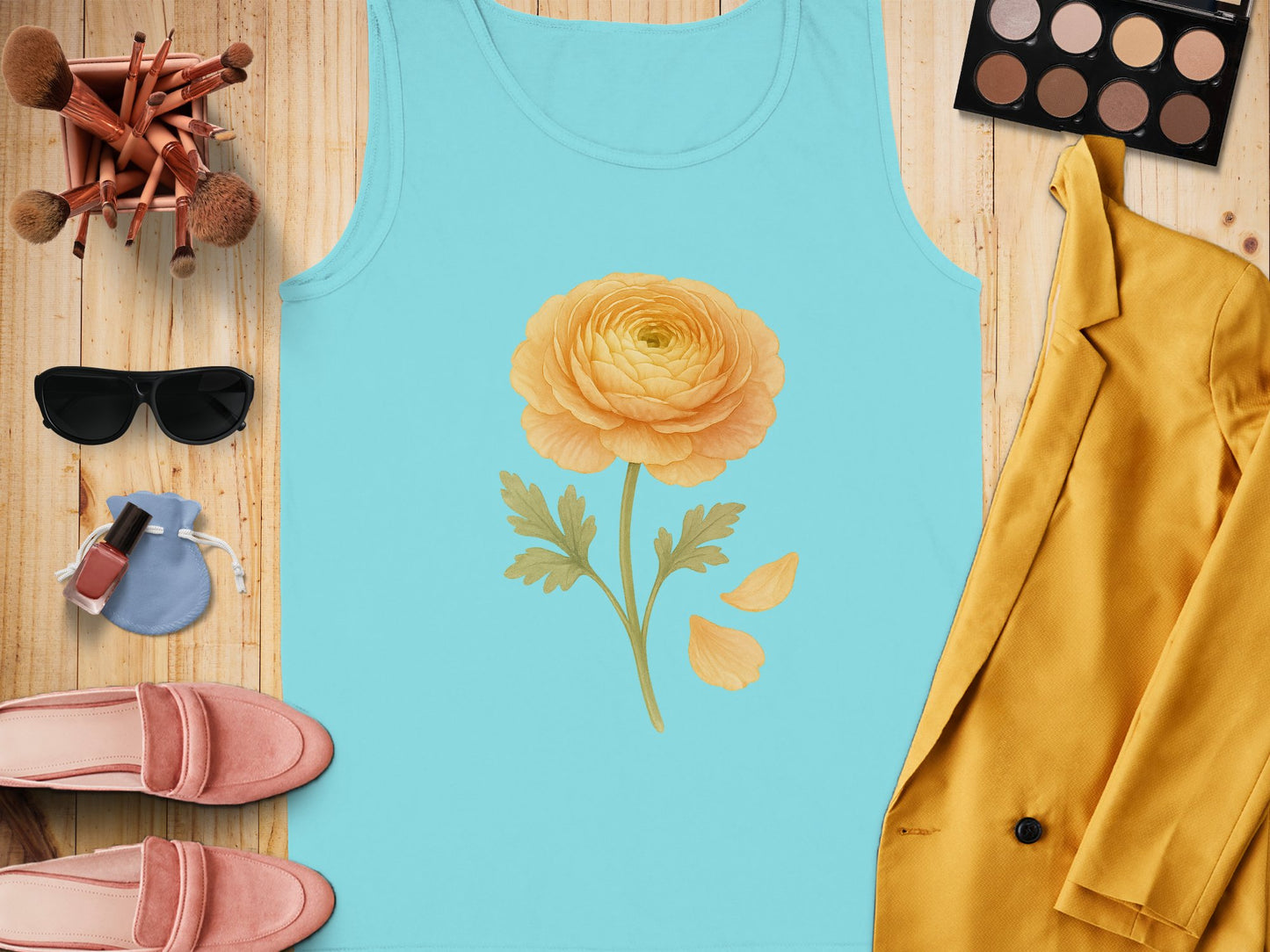 Bright Blue Tank Top with Yellow Flower Print product